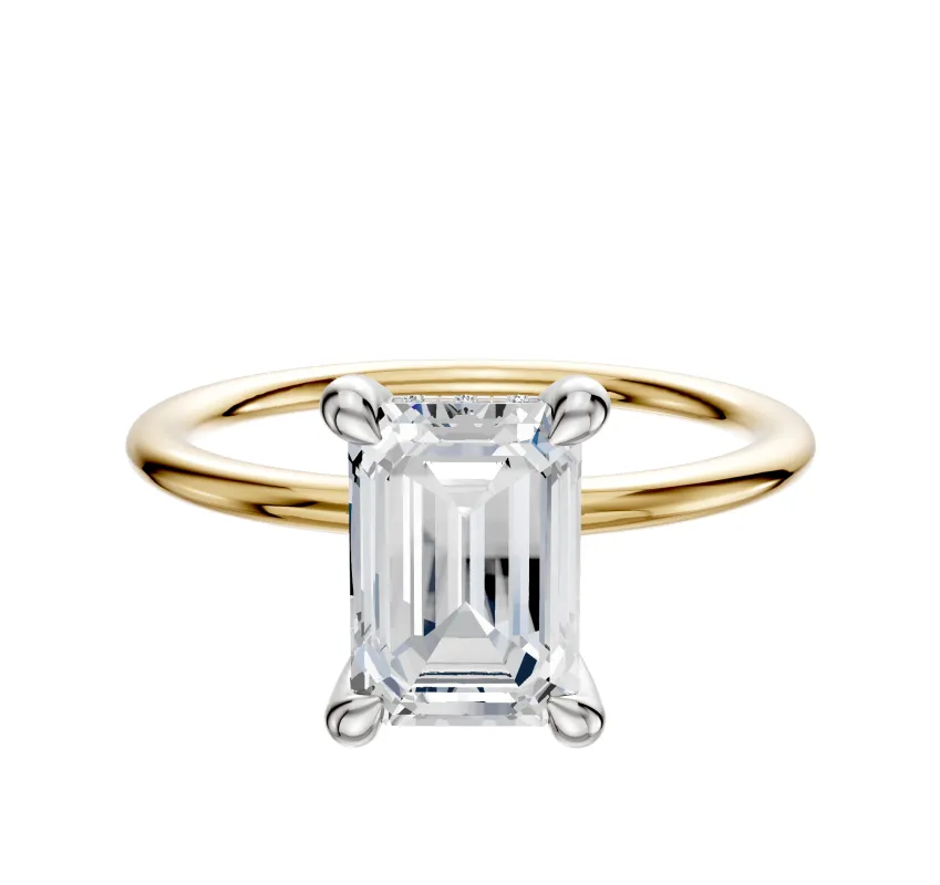 18K Two Tone 4 Prong Hidden Halo Classic Dome 1.5mm Engagement Ring sold by Promise By Effy
