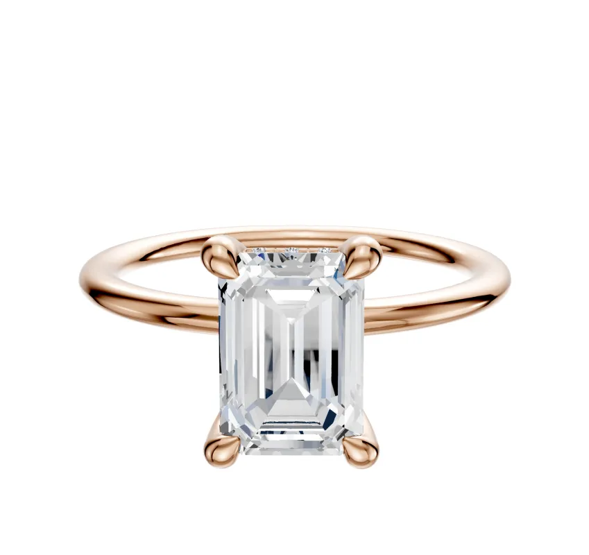 18K Rose Gold 4 Prong Hidden Halo Classic Dome 1.5mm Engagement Ring sold by Promise By Effy