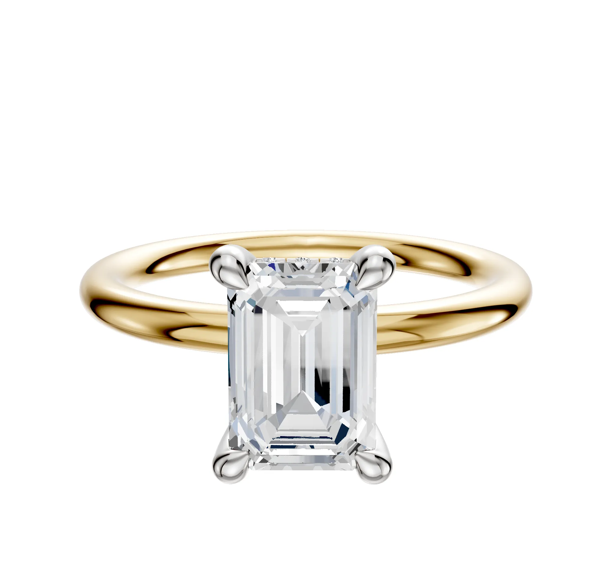 18K Two Tone 4 Prong Hidden Halo Classic Dome 2.0mm Engagement Ring sold by Promise By Effy