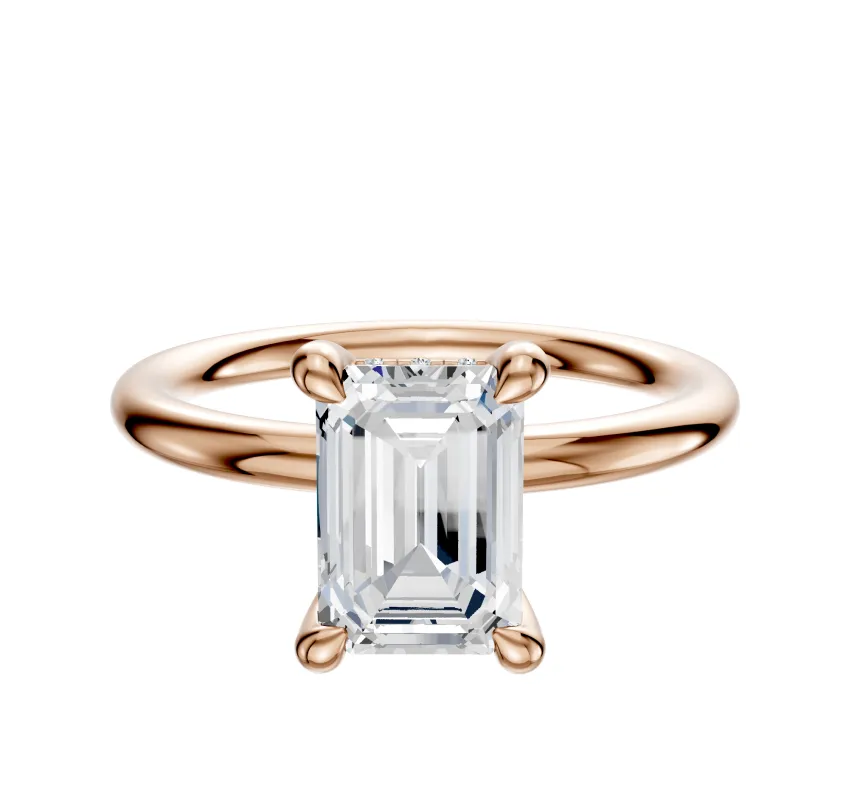 18K Rose Gold 4 Prong Hidden Halo Classic Dome 2.0mm Engagement Ring sold by Promise By Effy