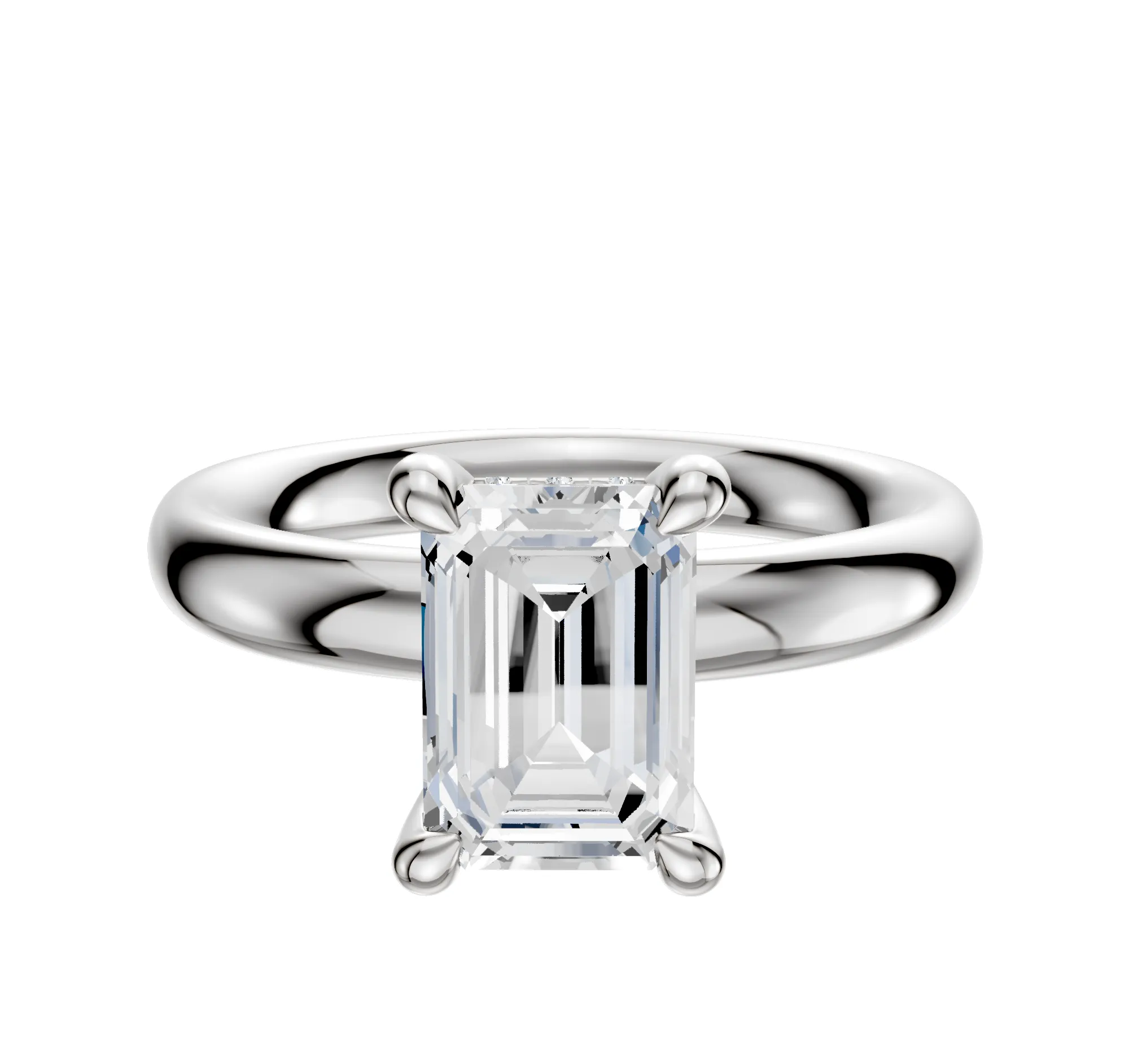 14K White Gold 4 Prong Hidden Halo Classic Dome 3.0mm Engagement Ring sold by Promise By Effy