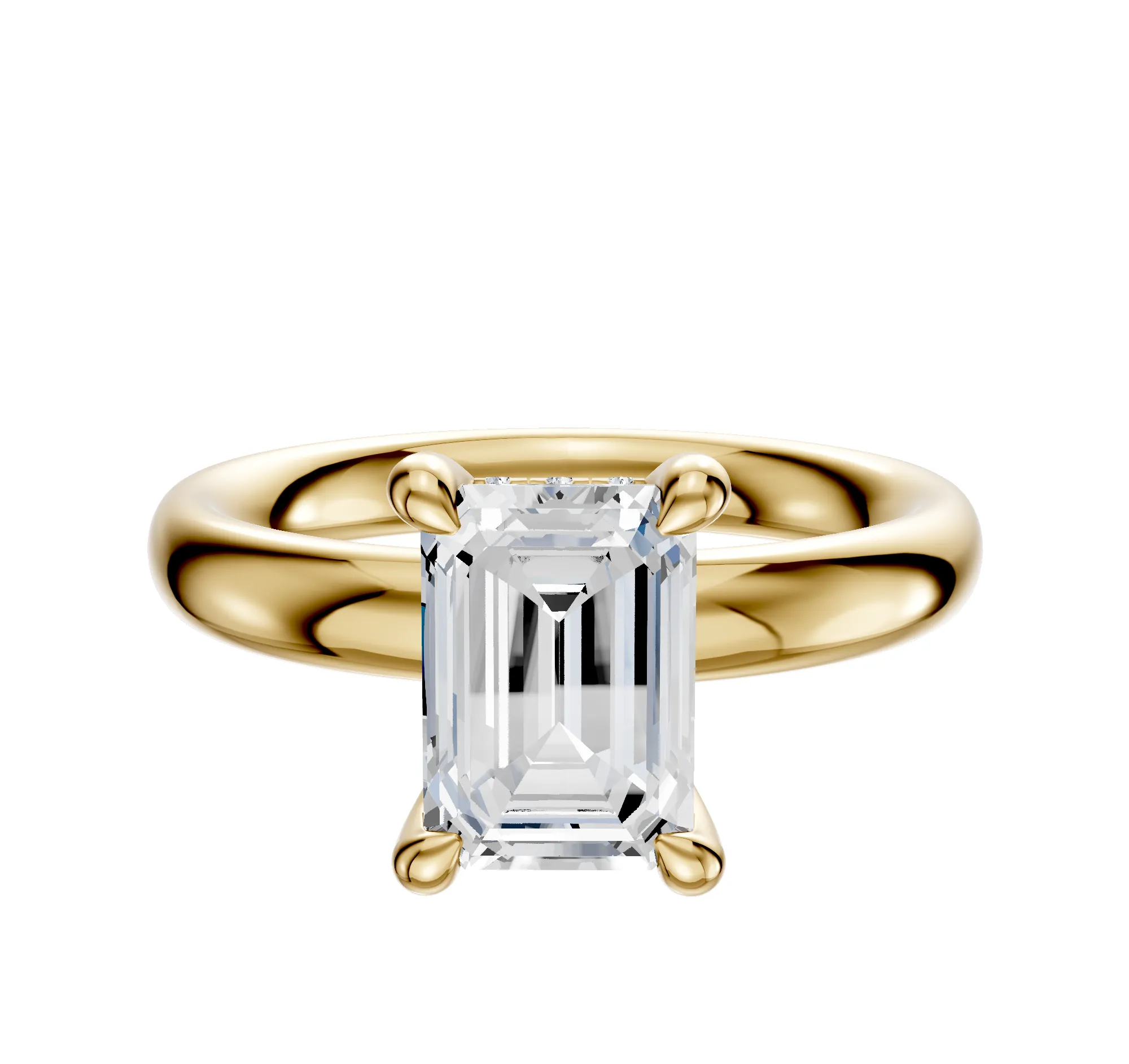 18K Yellow Gold 4 Prong Hidden Halo Classic Dome 3.0mm Engagement Ring sold by Promise By Effy