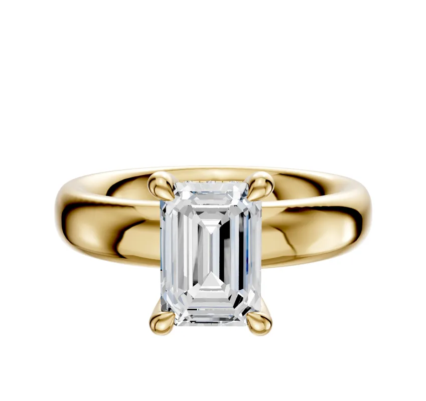 14K Yellow Gold 4 Prong Hidden Halo Classic Dome 4.0mm Engagement Ring sold by Promise By Effy