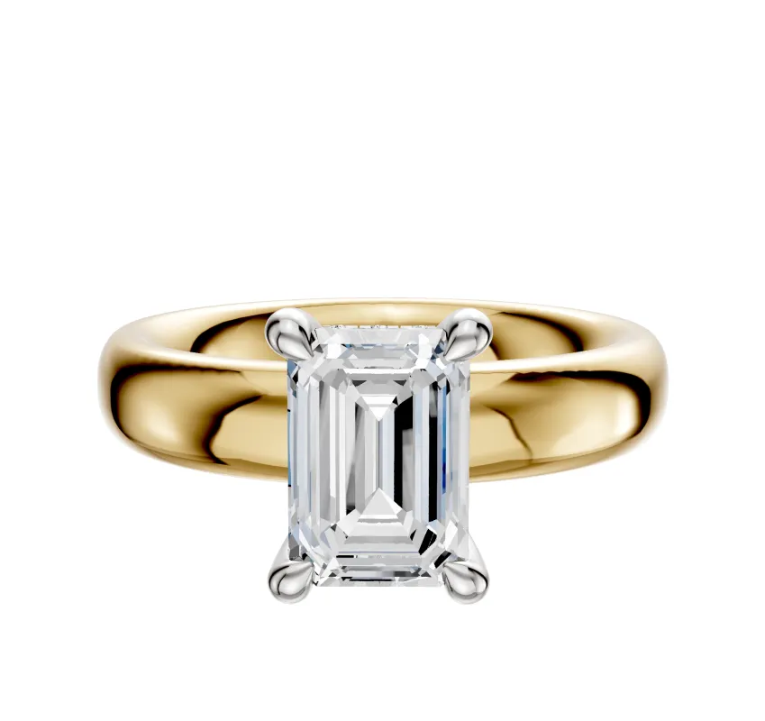 14K Two Tone 4 Prong Hidden Halo Classic Dome 4.0mm Engagement Ring sold by Promise By Effy