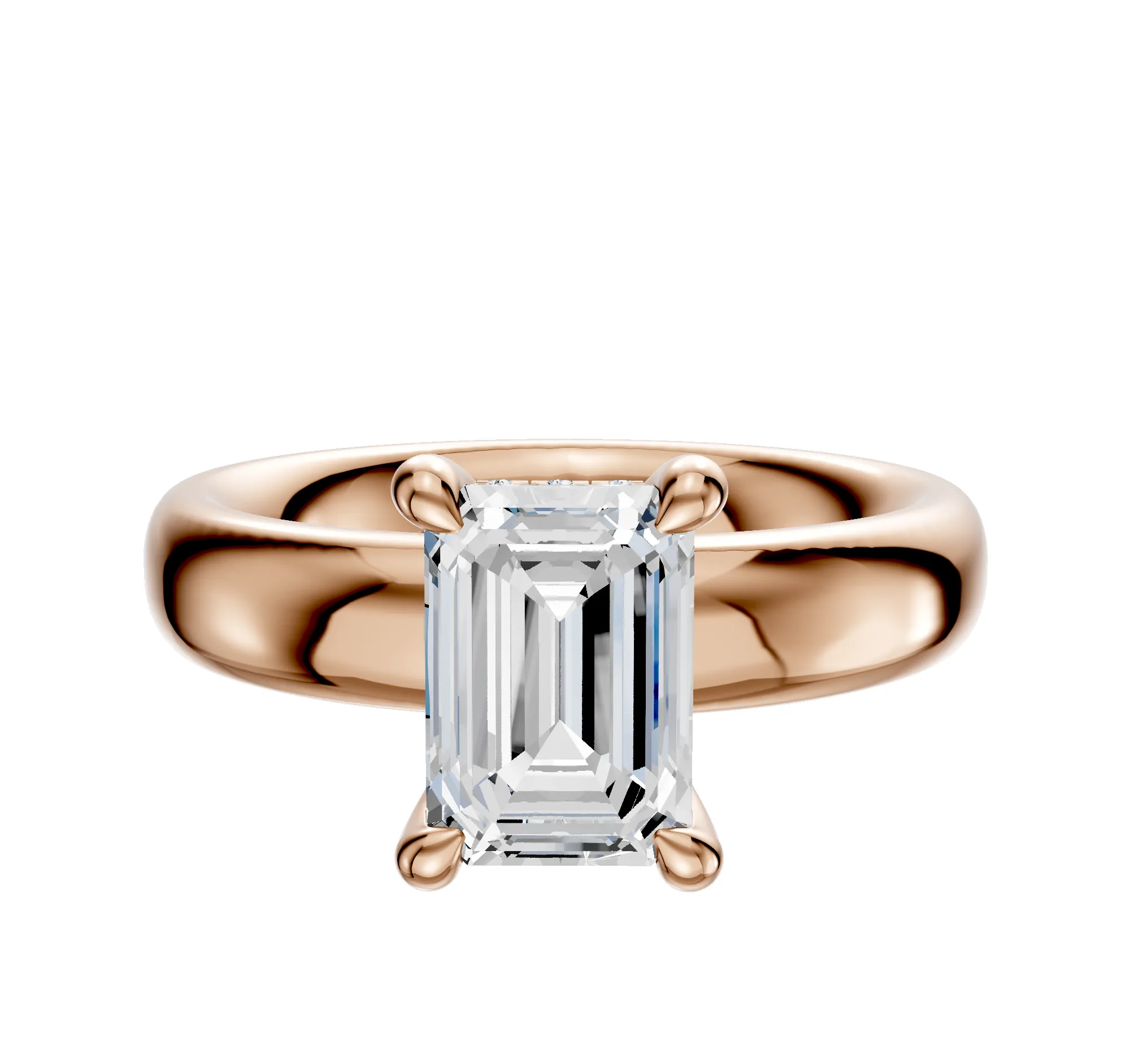 18K Rose Gold 4 Prong Hidden Halo Classic Dome 4.0mm Engagement Ring sold by Promise By Effy