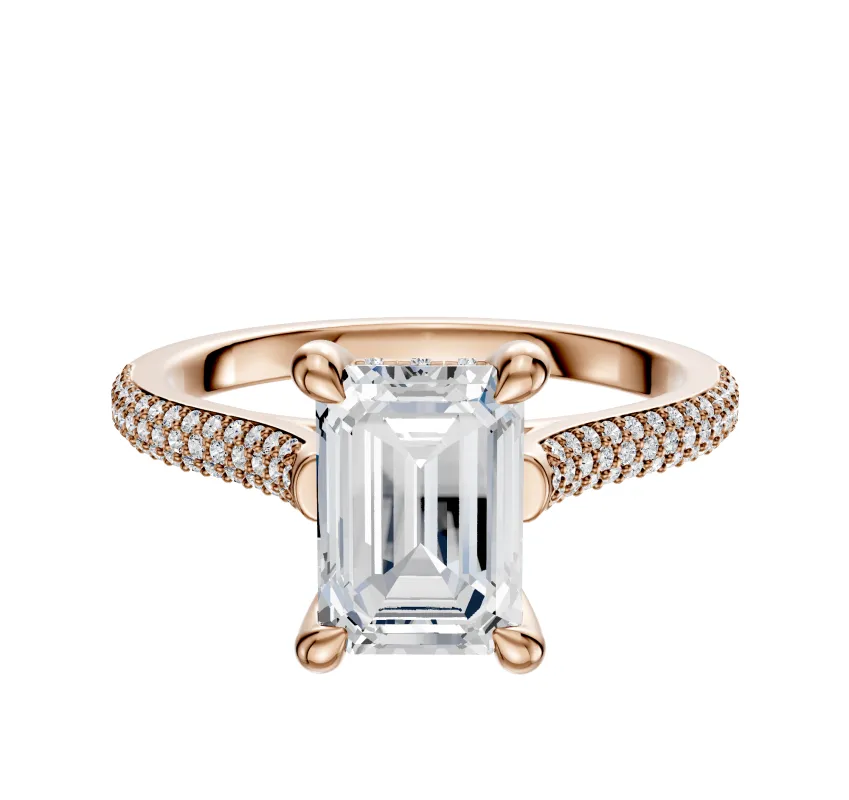 14K Rose Gold 4 Prong Hidden Halo Cathedral Dome 3-Row-Pave 2.0mm Engagement Ring sold by Promise By Effy