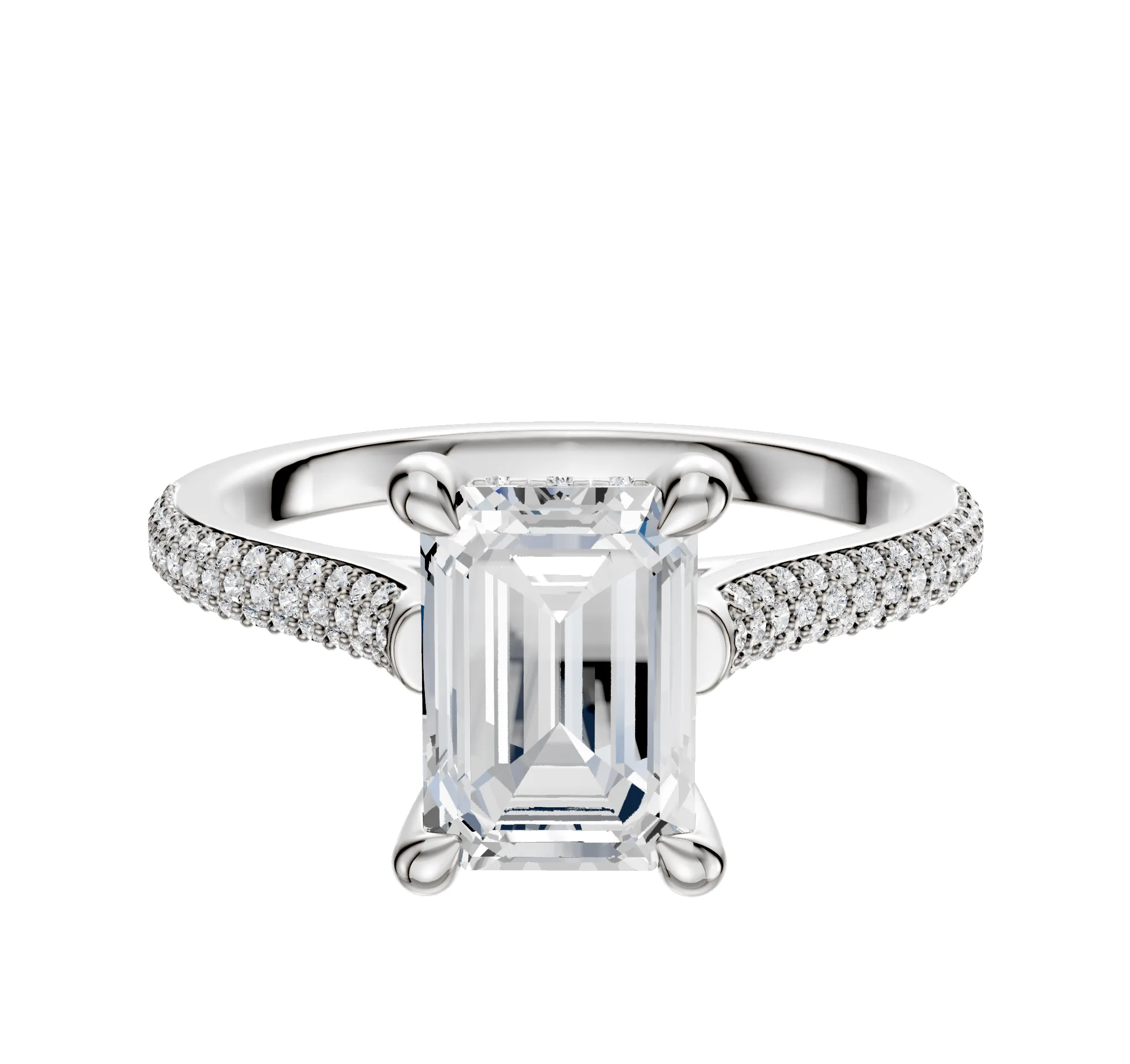 Platinum 4 Prong Hidden Halo Cathedral Dome 3-Row-Pave 2.0mm Engagement Ring sold by Promise By Effy