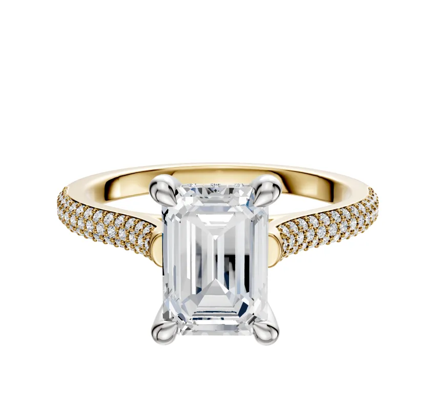 18K Two Tone 4 Prong Hidden Halo Cathedral Dome 3-Row-Pave 2.0mm Engagement Ring sold by Promise By Effy