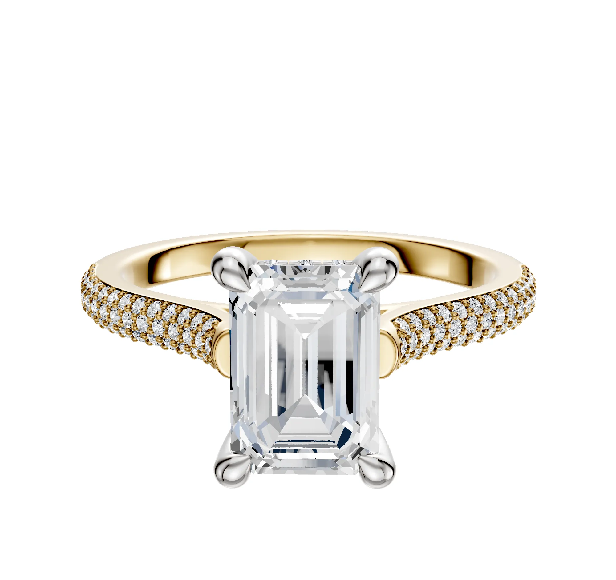 18K Two Tone 4 Prong Hidden Halo Cathedral Dome 3-Row-Pave 2.0mm Engagement Ring sold by Promise By Effy