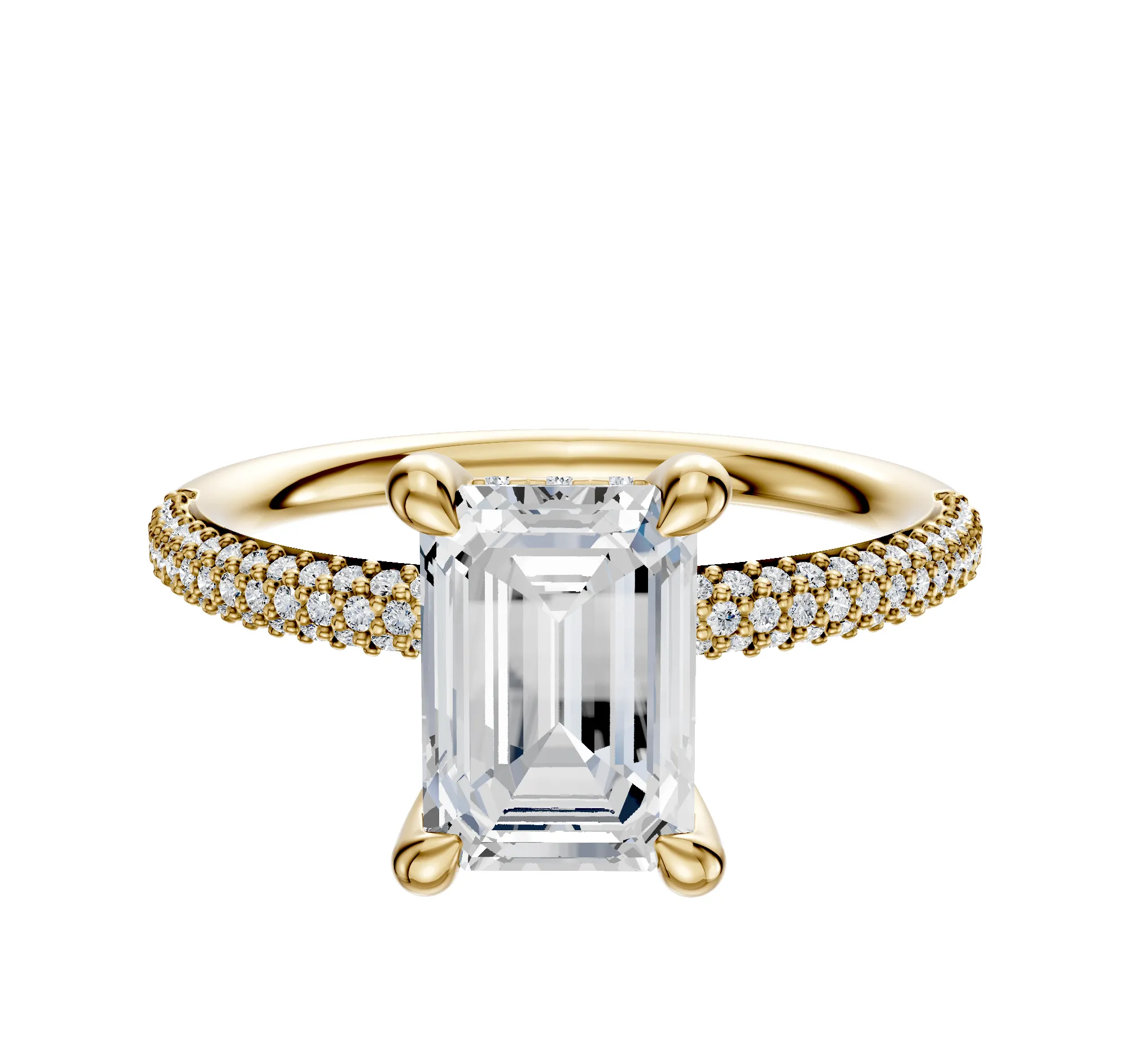 14K Yellow Gold 4 Prong Hidden Halo Classic Dome 3-Row-Pave 2.0mm Engagement Ring sold by Promise By Effy