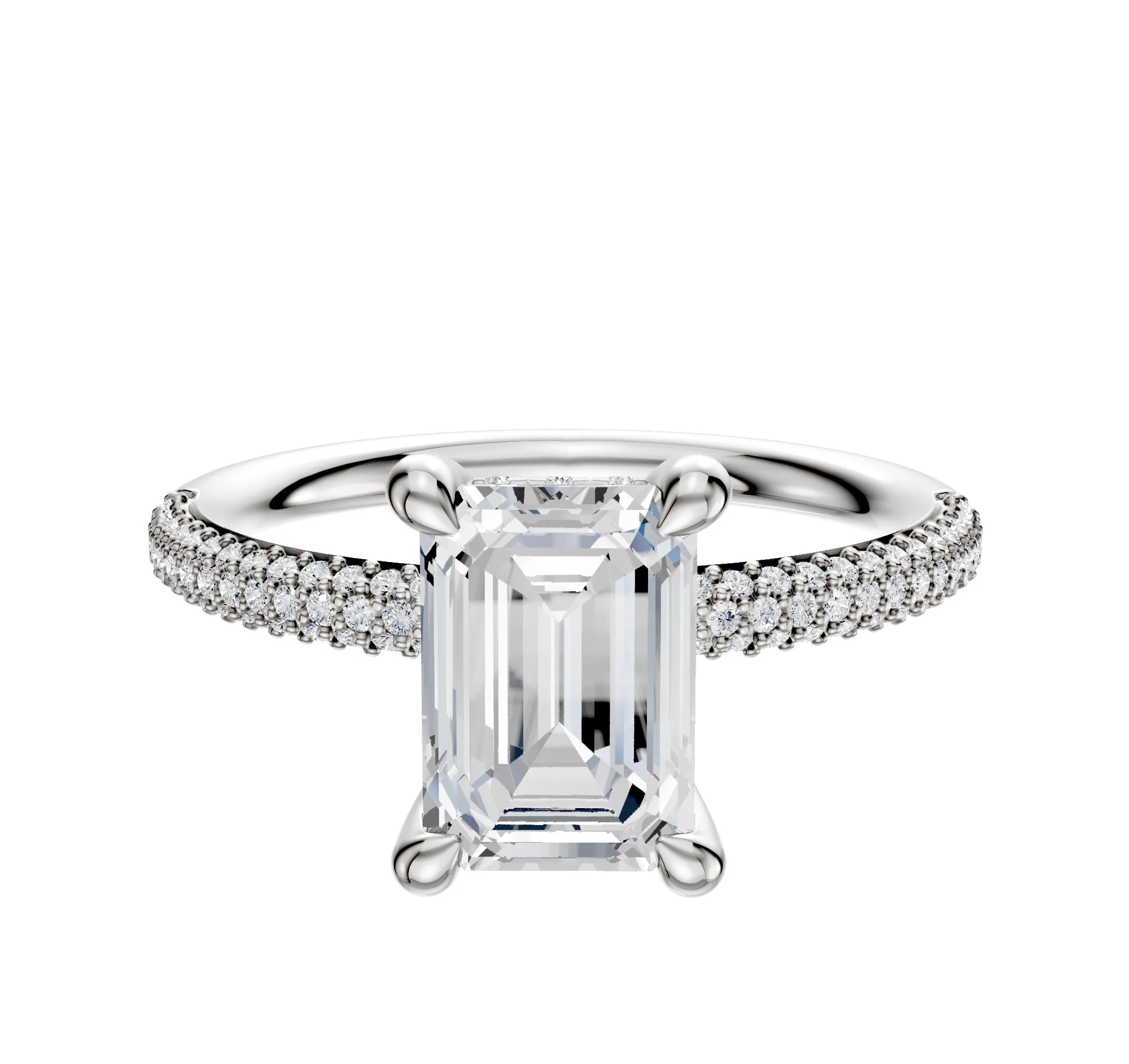 18K White Gold 4 Prong Hidden Halo Classic Dome 3-Row-Pave 2.0mm Engagement Ring sold by Promise By Effy