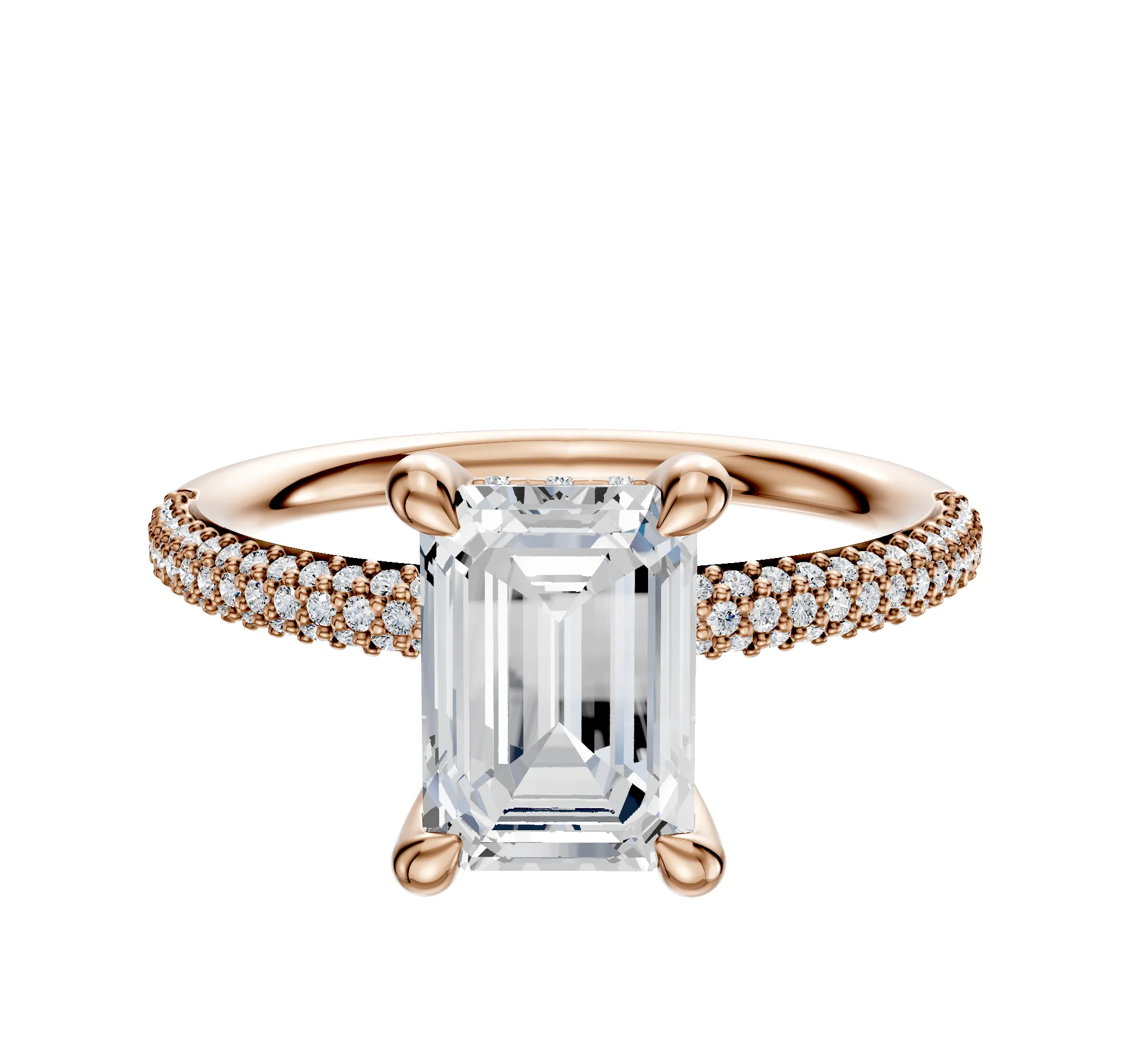 18K Rose Gold 4 Prong Hidden Halo Classic Dome 3-Row-Pave 2.0mm Engagement Ring sold by Promise By Effy