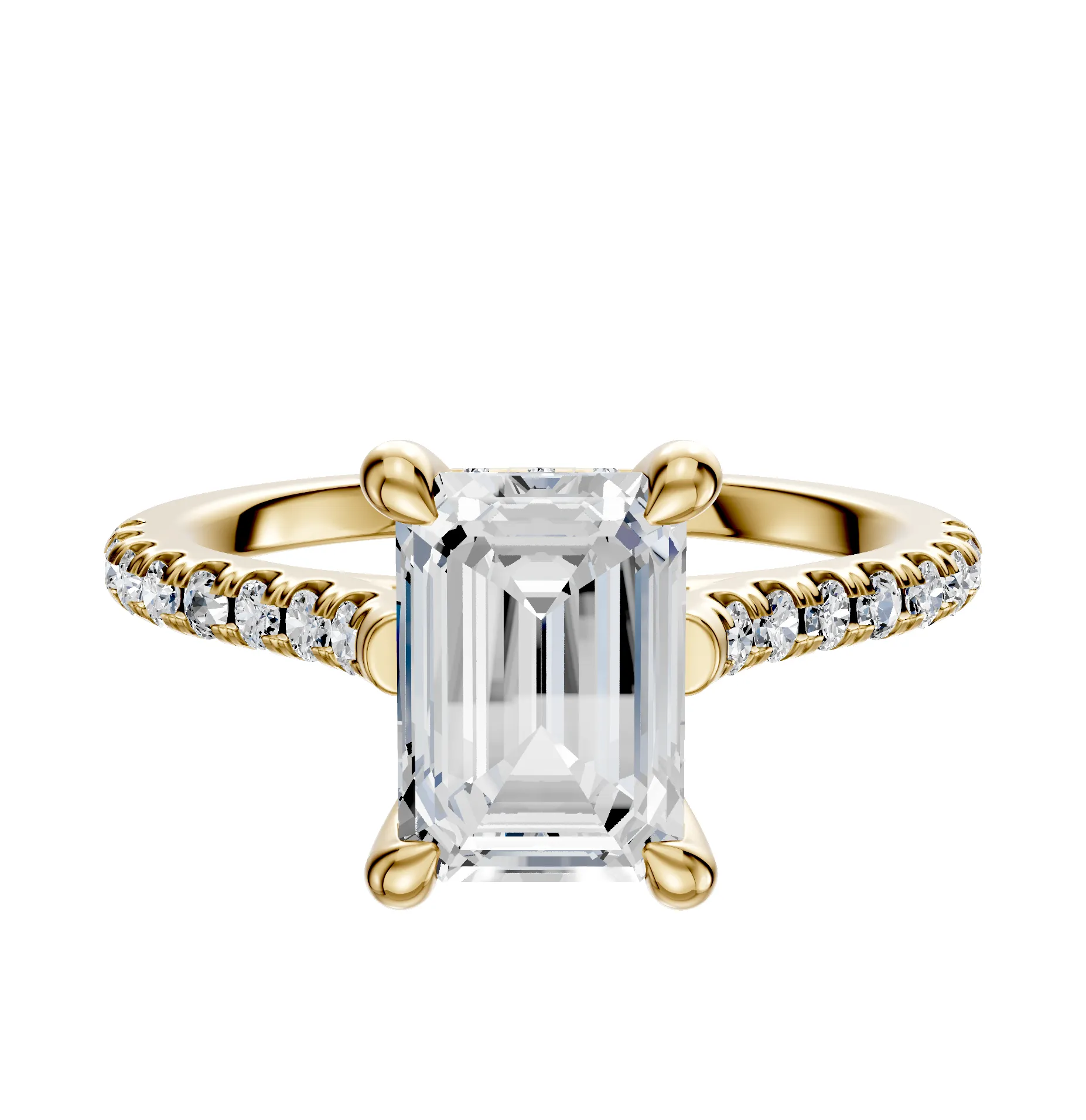 14K Yellow Gold 4 Prong Hidden Halo Cathedral Dome 1-Row-Pave 2.5mm Engagement Ring sold by Promise By Effy