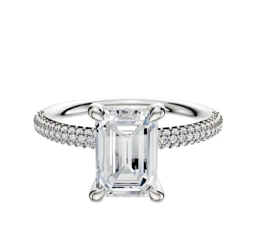 Platinum 4 Prong Hidden Halo Classic Dome 3-Row-Pave 2.0mm Engagement Ring sold by Promise By Effy