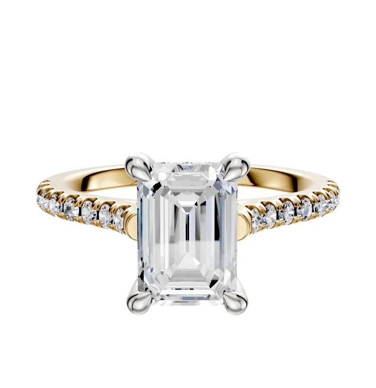 14K Two Tone 4 Prong Hidden Halo Cathedral Dome 1-Row-Pave 2.5mm Engagement Ring sold by Promise By Effy