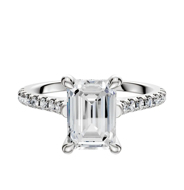 18K White Gold 4 Prong Hidden Halo Cathedral Dome 1-Row-Pave 2.5mm Engagement Ring sold by Promise By Effy
