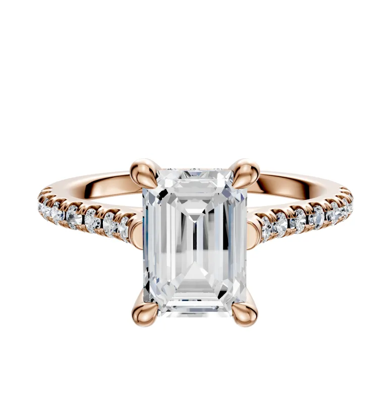18K Rose Gold 4 Prong Hidden Halo Cathedral Dome 1-Row-Pave 2.5mm Engagement Ring sold by Promise By Effy