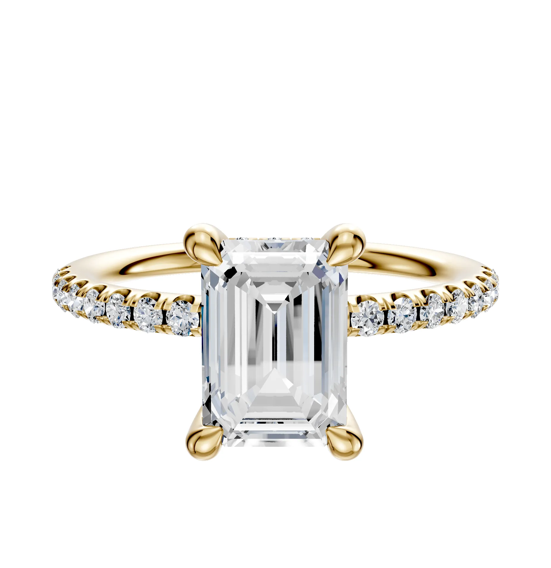 14K Yellow Gold 4 Prong Hidden Halo Classic Dome 1-Row-Pave 2.5mm Engagement Ring sold by Promise By Effy