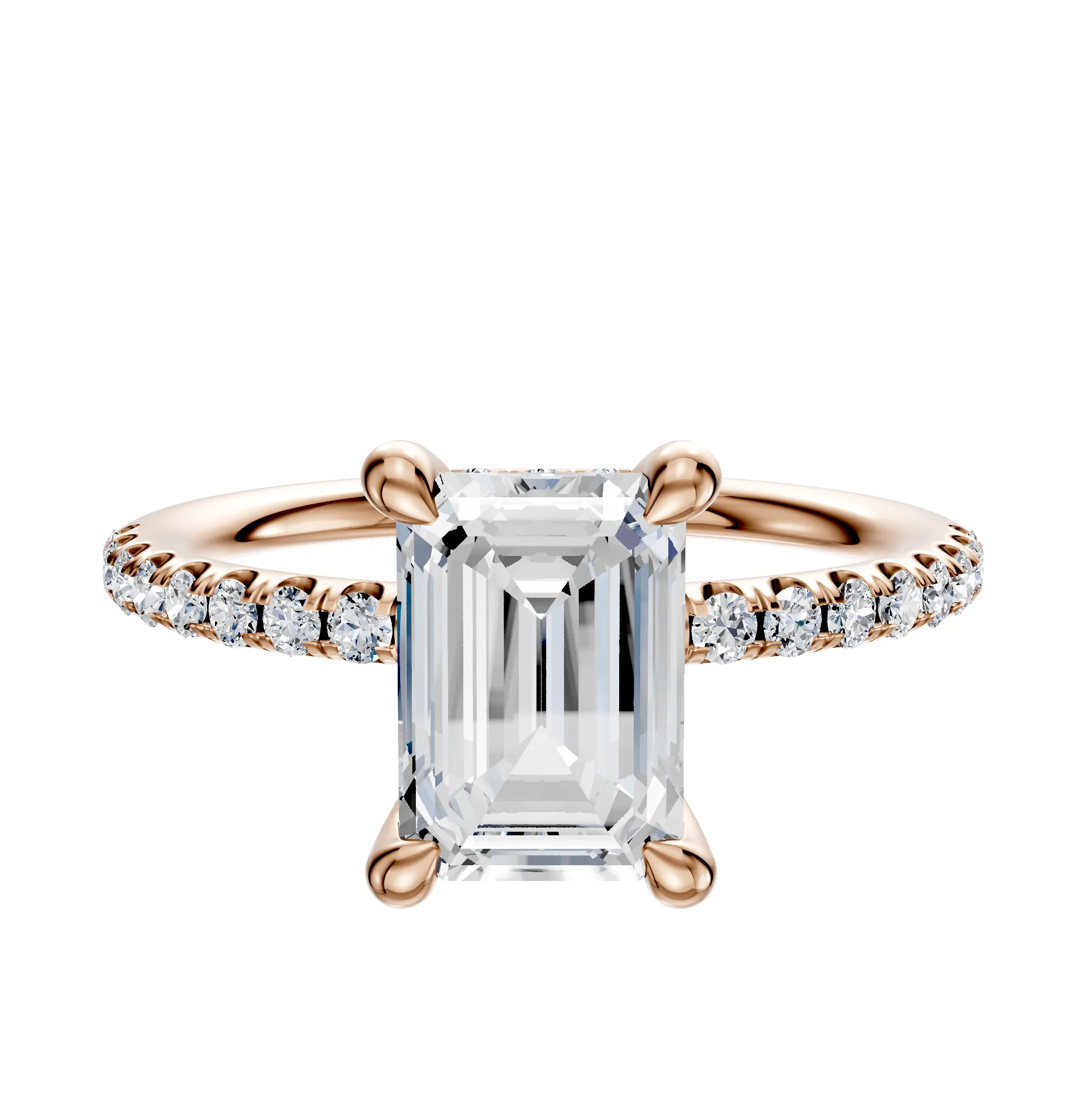 18K Rose Gold 4 Prong Hidden Halo Classic Dome 1-Row-Pave 2.5mm Engagement Ring sold by Promise By Effy