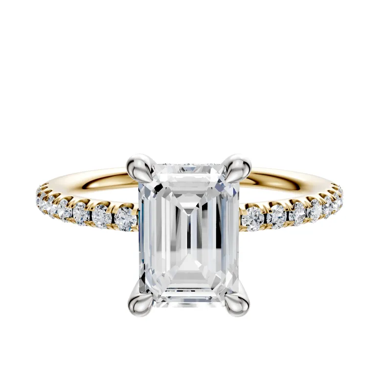 18K Two Tone 4 Prong Hidden Halo Classic Dome 1-Row-Pave 2.5mm Engagement Ring sold by Promise By Effy