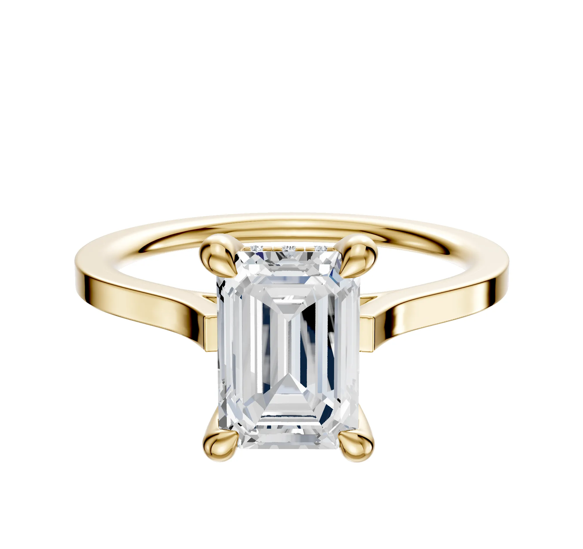 14K Yellow Gold 4 Prong Hidden Halo Cathedral Flat 1.5mm Engagement Ring sold by Promise By Effy