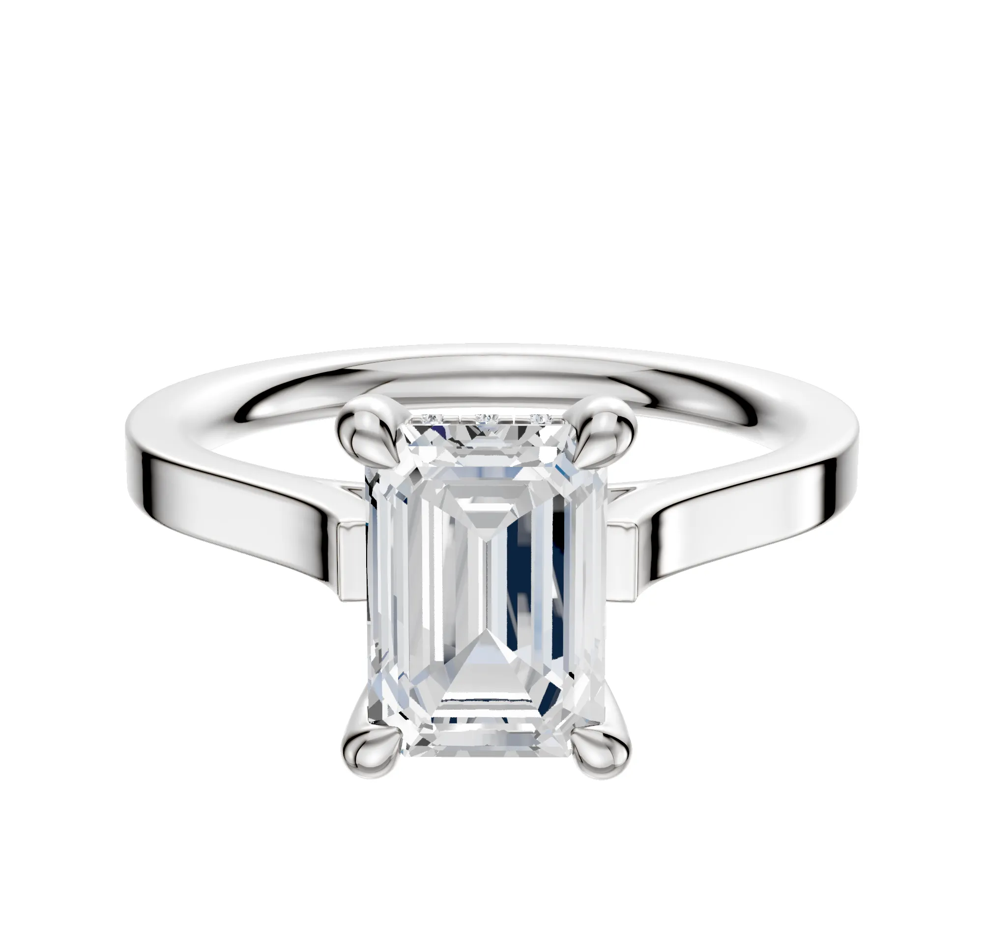 14K White Gold 4 Prong Hidden Halo Cathedral Flat 2.0mm Engagement Ring sold by Promise By Effy