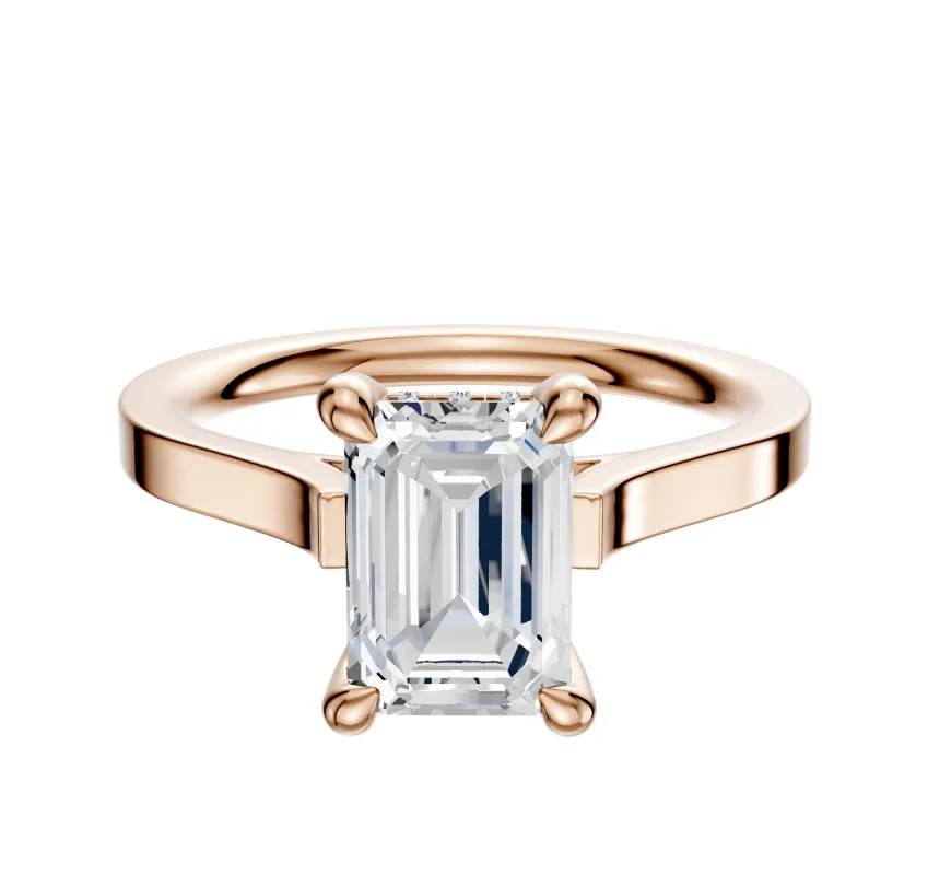 18K Rose Gold 4 Prong Hidden Halo Cathedral Flat 2.0mm Engagement Ring sold by Promise By Effy