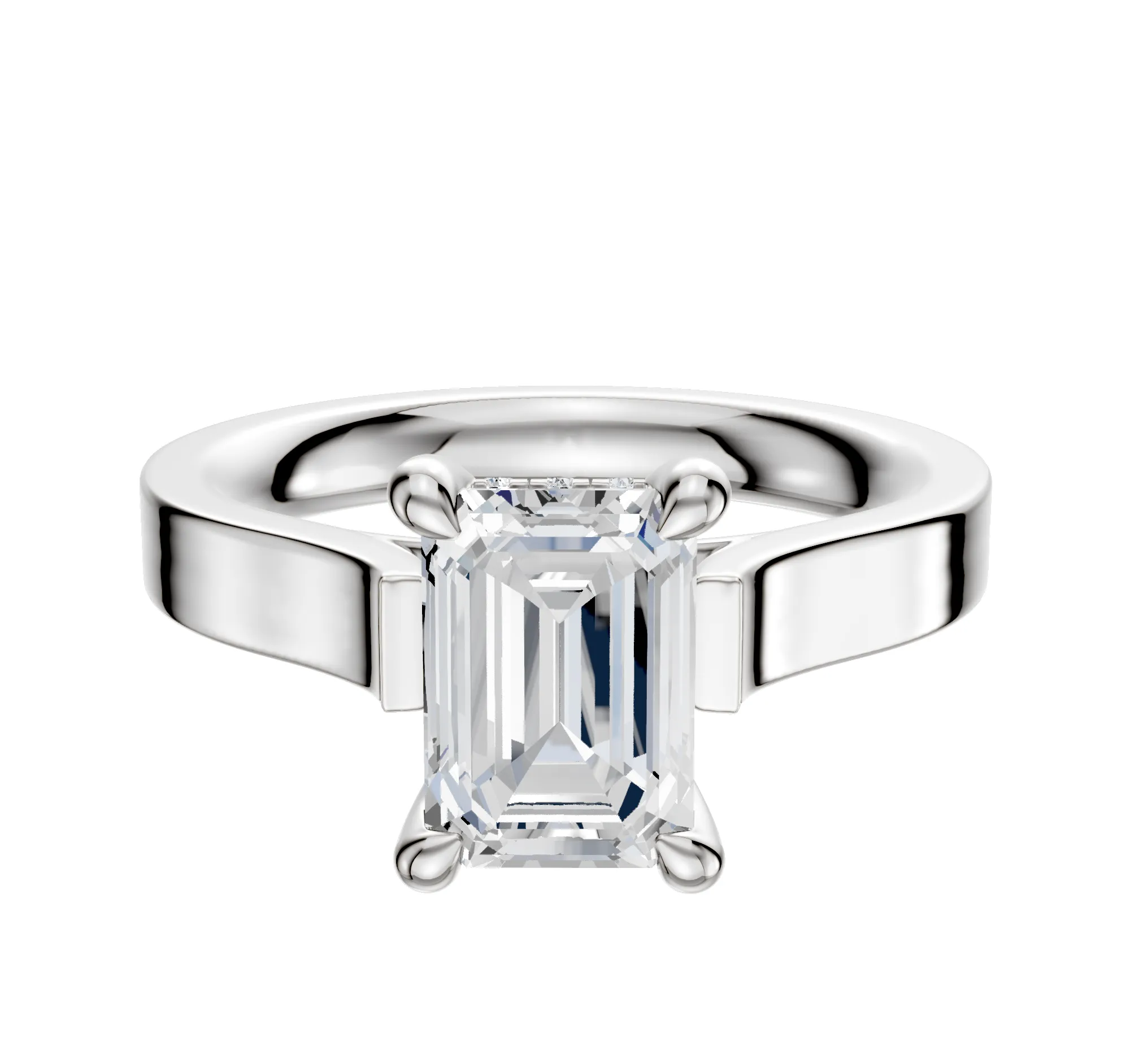 14K White Gold 4 Prong Hidden Halo Cathedral Flat 3.0mm Engagement Ring sold by Promise By Effy