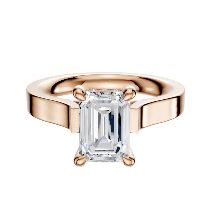 14K Rose Gold 4 Prong Hidden Halo Cathedral Flat 3.0mm Engagement Ring sold by Promise By Effy