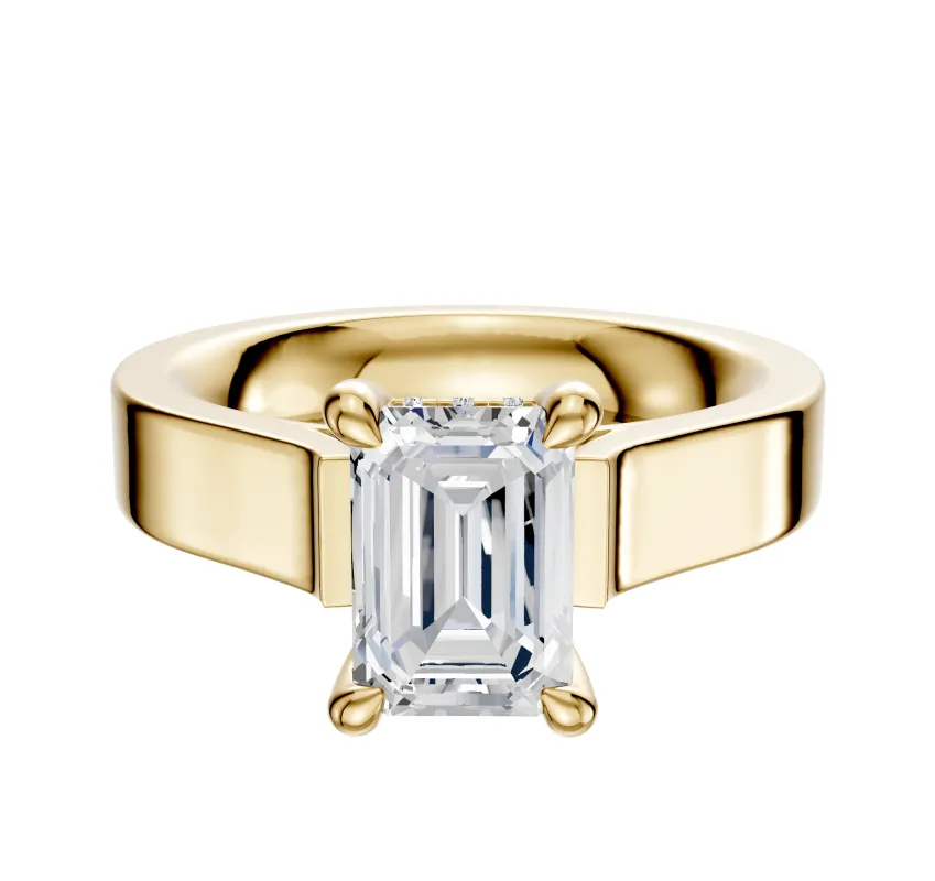 18K Yellow Gold 4 Prong Hidden Halo Cathedral Flat 4.0mm Engagement Ring sold by Promise By Effy