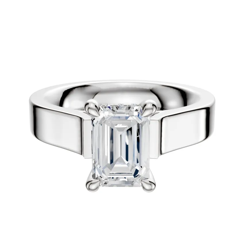 18K White Gold 4 Prong Hidden Halo Cathedral Flat 4.0mm Engagement Ring sold by Promise By Effy