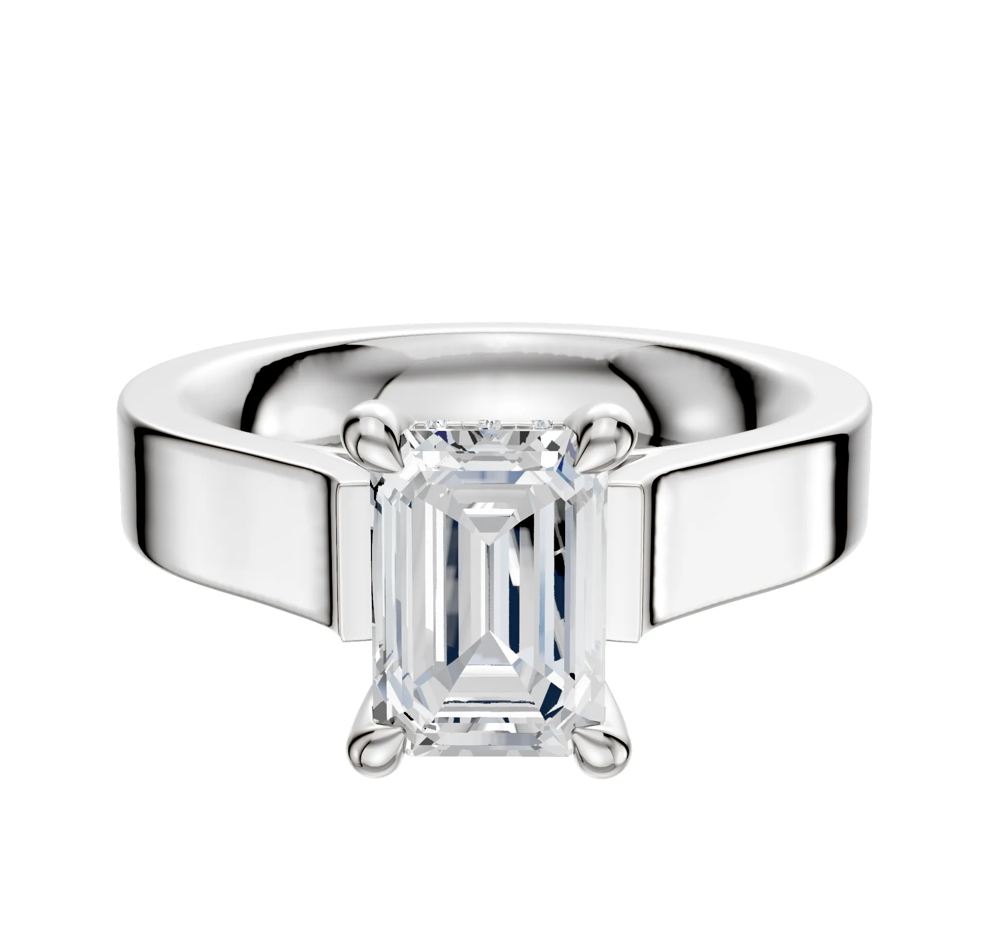 Platinum 4 Prong Hidden Halo Cathedral Flat 4.0mm Engagement Ring sold by Promise By Effy