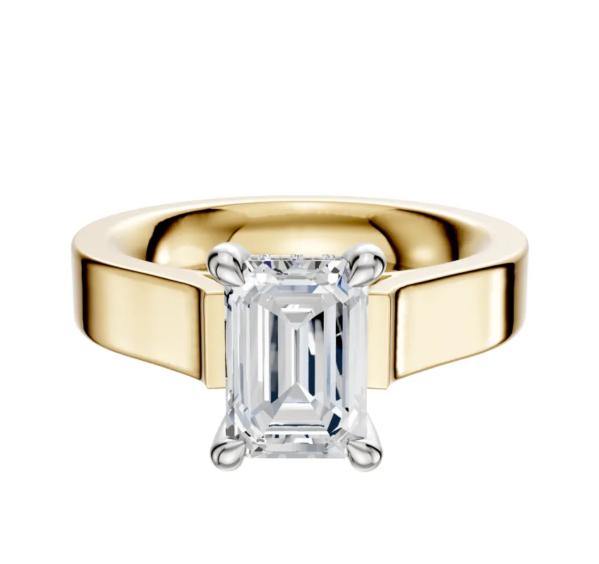 18K Two Tone 4 Prong Hidden Halo Cathedral Flat 4.0mm Engagement Ring sold by Promise By Effy