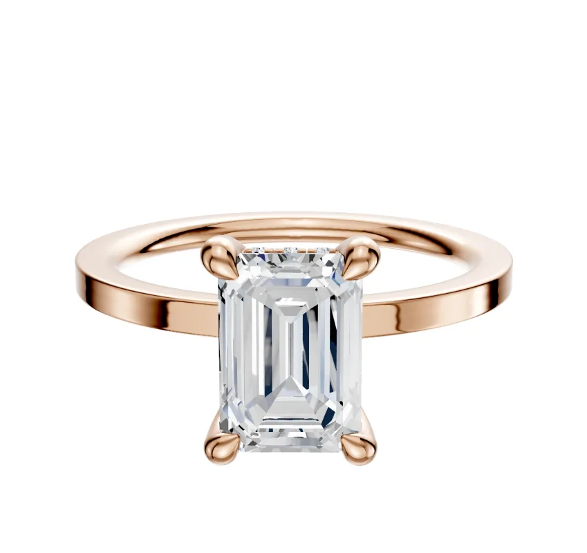 18K Rose Gold 4 Prong Hidden Halo Classic Flat 1.5mm Engagement Ring sold by Promise By Effy
