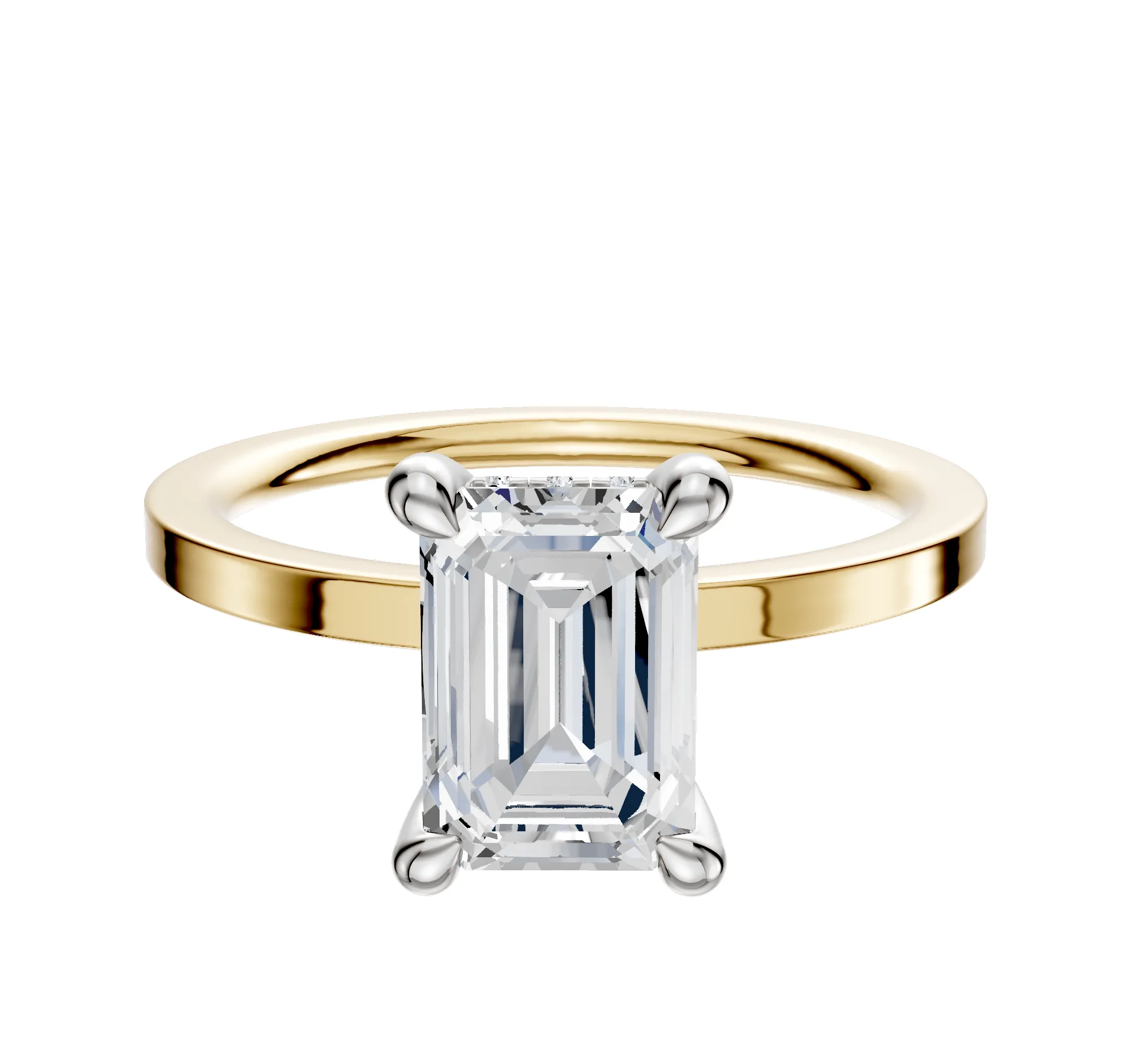 18K Two Tone 4 Prong Hidden Halo Classic Flat 1.5mm Engagement Ring sold by Promise By Effy