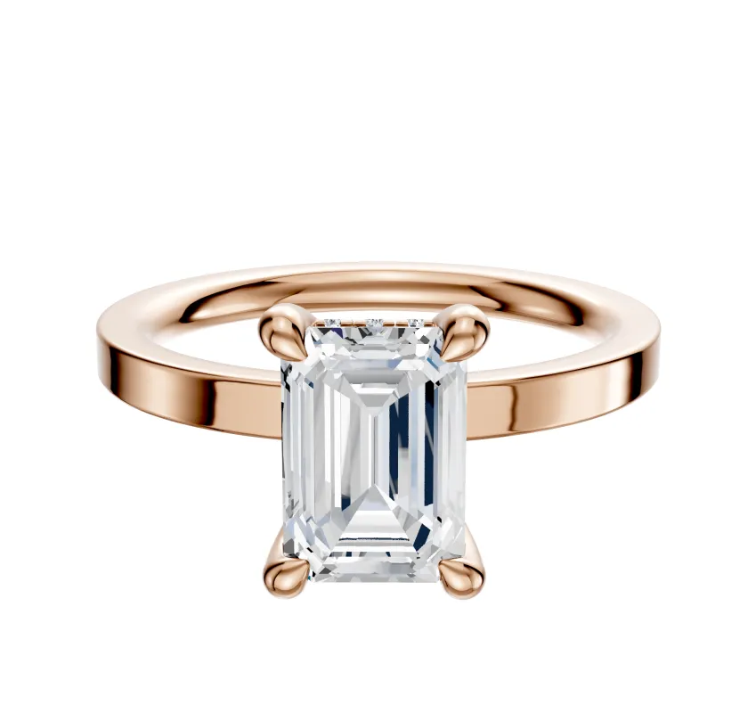 14K Rose Gold 4 Prong Hidden Halo Classic Flat 2.0mm Engagement Ring sold by Promise By Effy