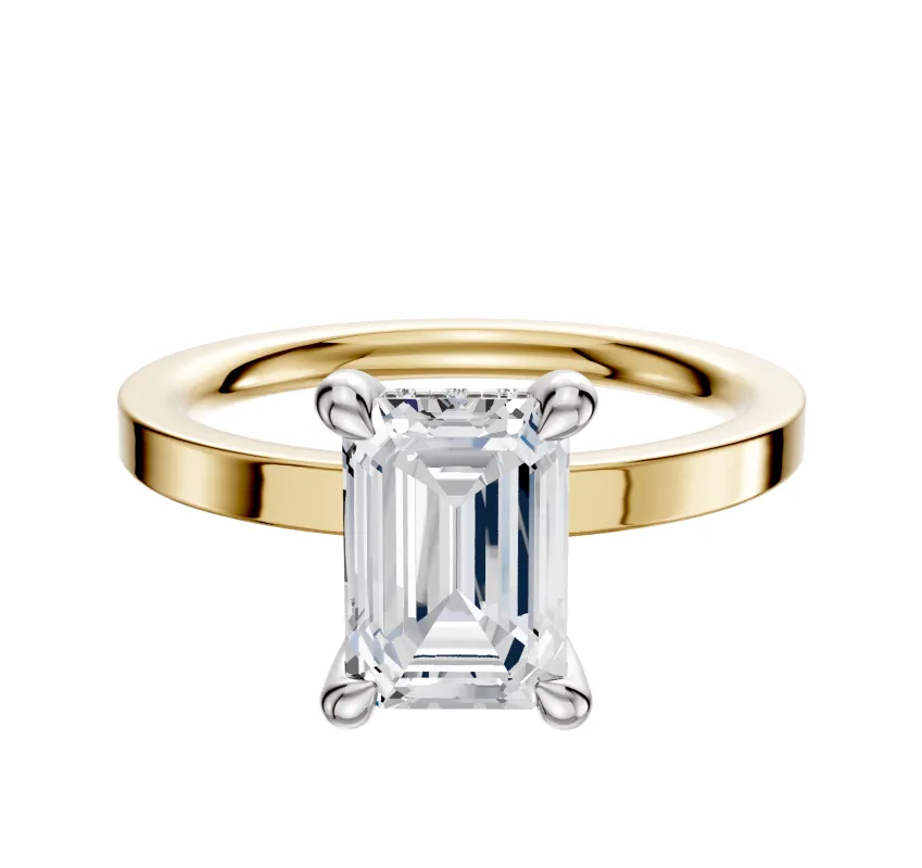 18K Two Tone 4 Prong Hidden Halo Classic Flat 2.0mm Engagement Ring sold by Promise By Effy