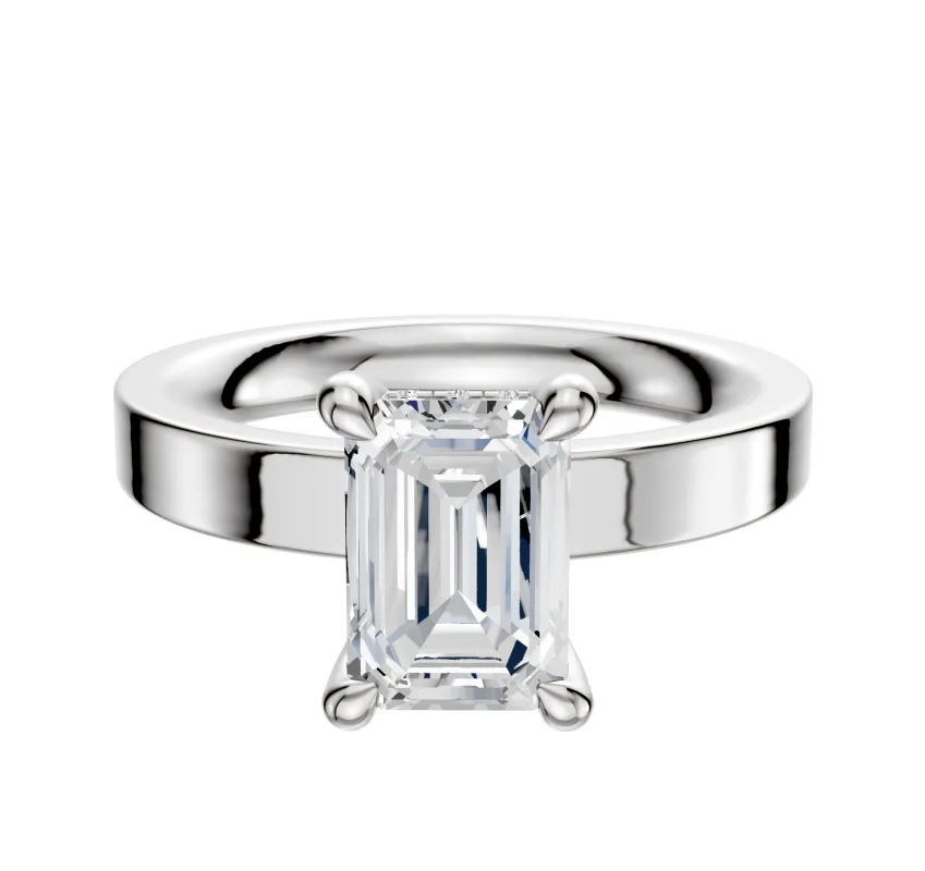 18K White Gold 4 Prong Hidden Halo Classic Flat 3.0mm Engagement Ring sold by Promise By Effy