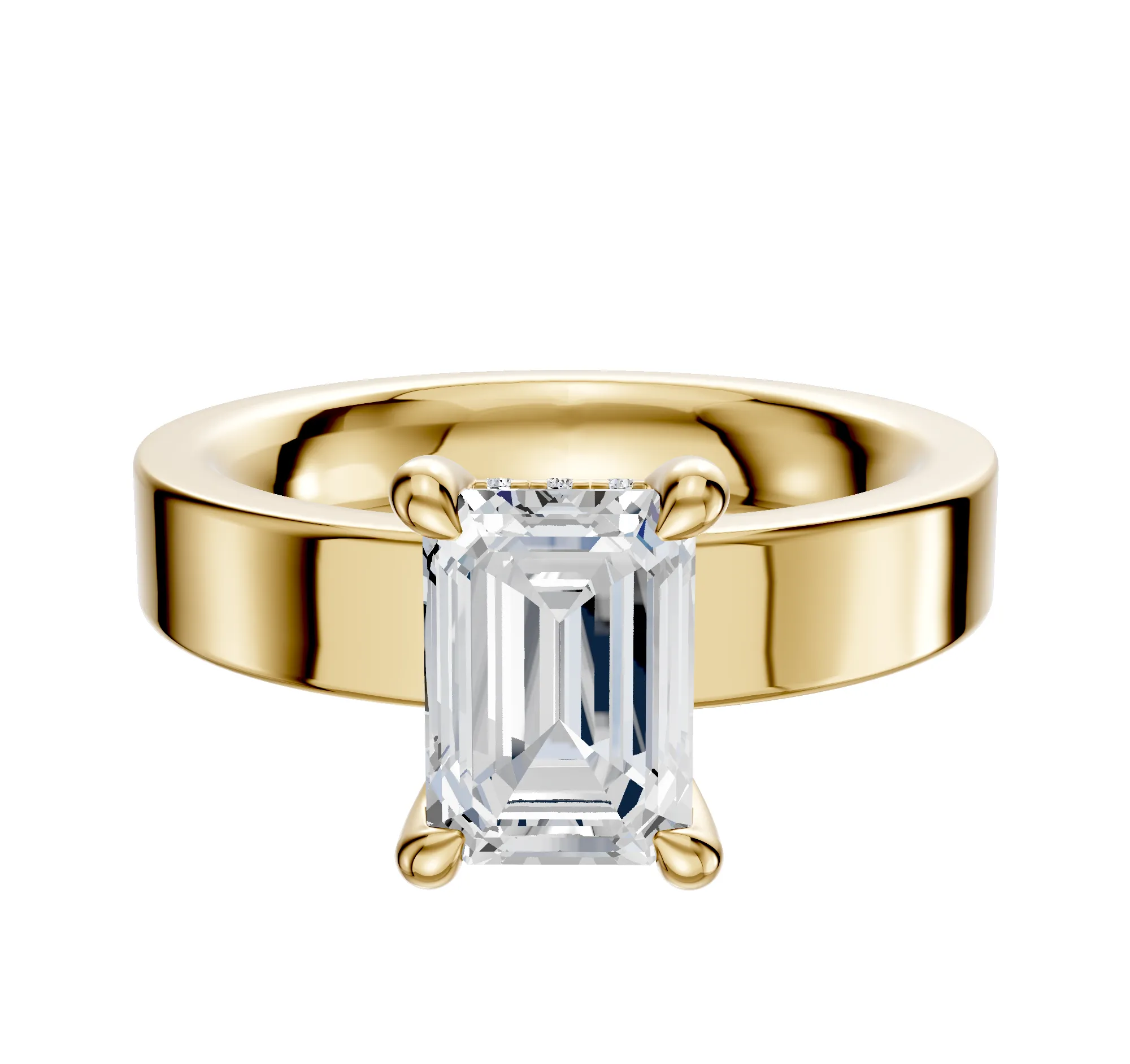 14K Yellow Gold 4 Prong Hidden Halo Classic Flat 4.0mm Engagement Ring sold by Promise By Effy