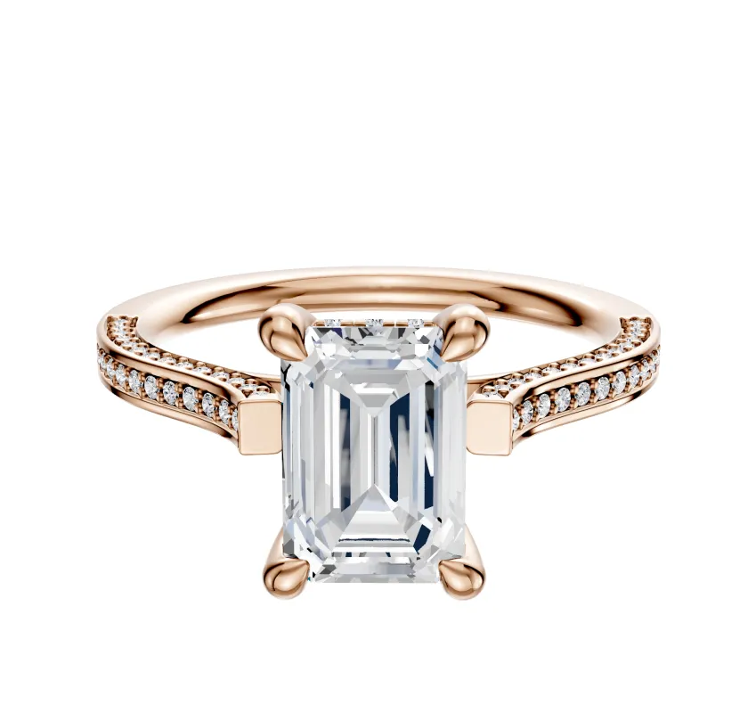 14K Rose Gold 4 Prong Hidden Halo Cathedral Flat 3-Row-Pave 2.0mm Engagement Ring sold by Promise By Effy