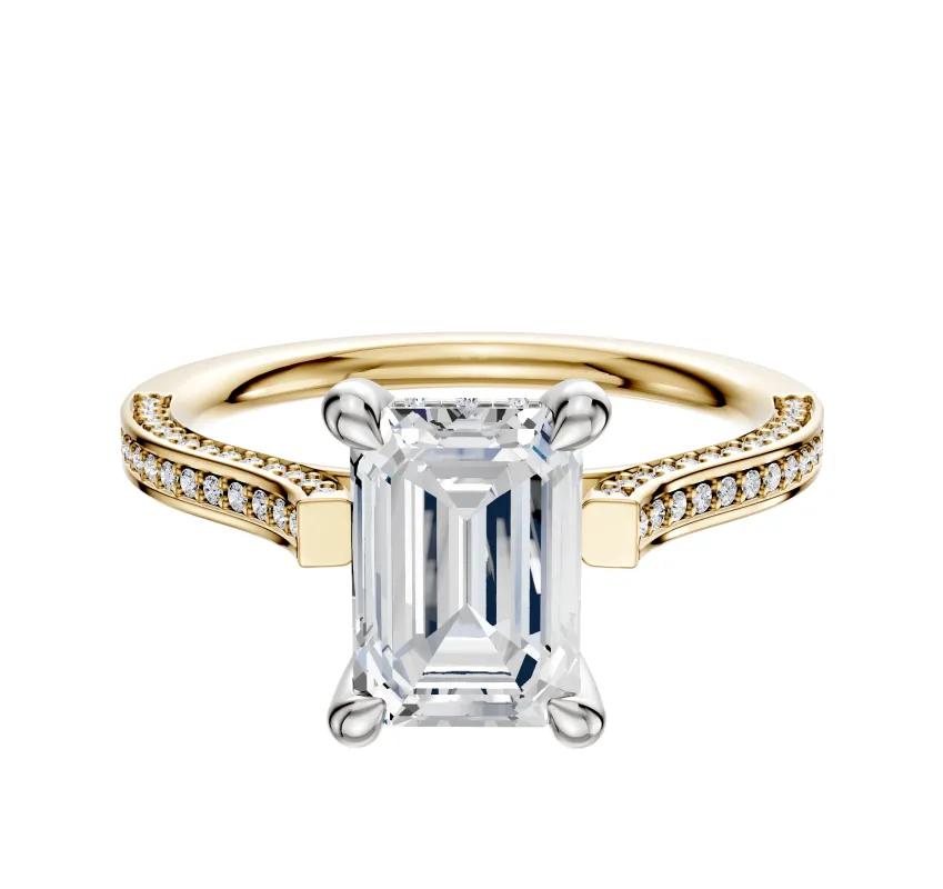 18K Two Tone 4 Prong Hidden Halo Cathedral Flat 3-Row-Pave 2.0mm Engagement Ring sold by Promise By Effy