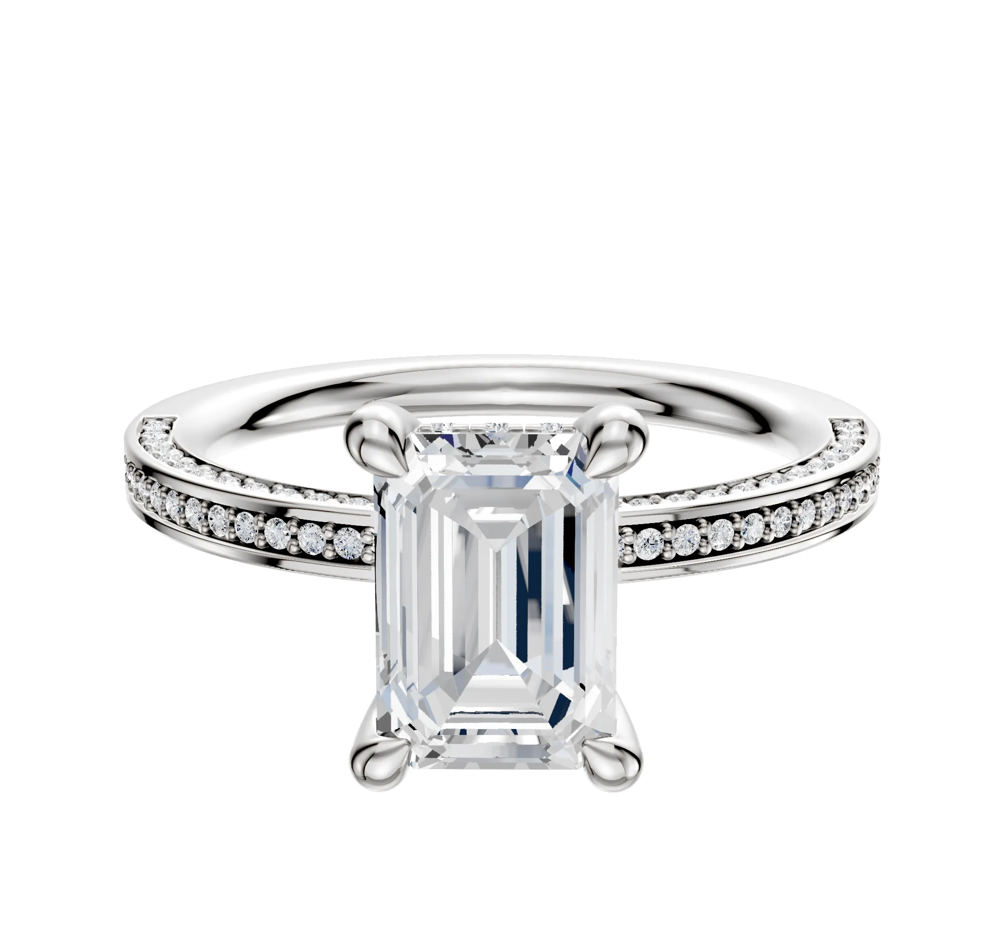 14K White Gold 4 Prong Hidden Halo Classic Flat 3-Row-Pave 2.0mm Engagement Ring sold by Promise By Effy