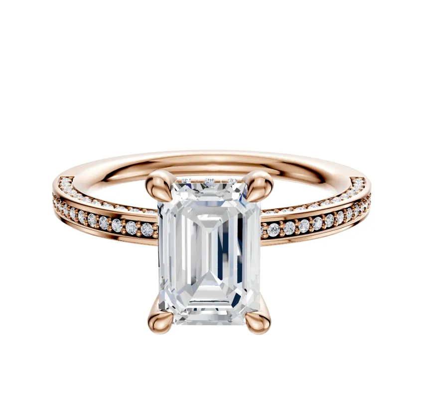 14K Rose Gold 4 Prong Hidden Halo Classic Flat 3-Row-Pave 2.0mm Engagement Ring sold by Promise By Effy