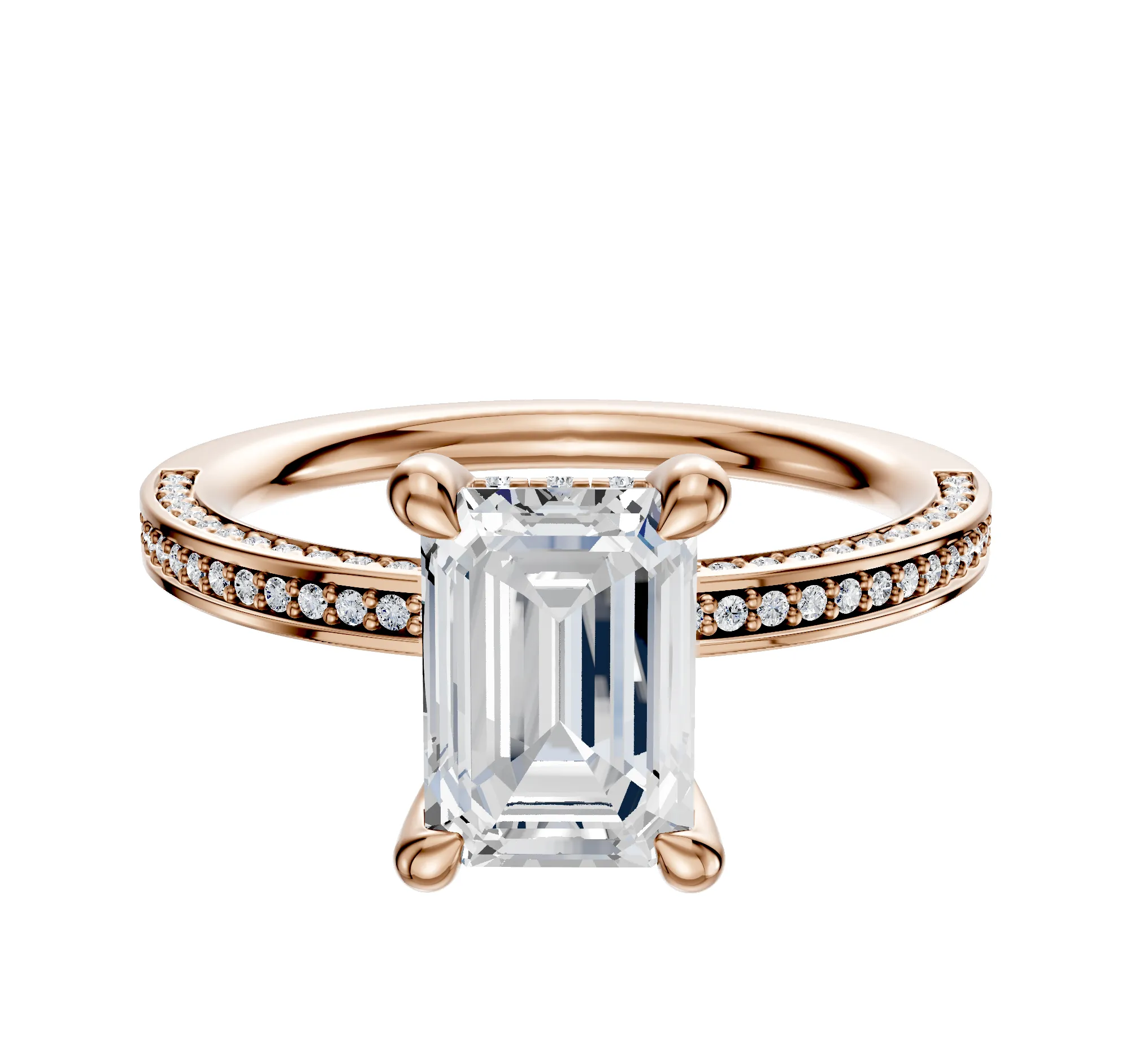 14K Rose Gold 4 Prong Hidden Halo Classic Flat 3-Row-Pave 2.0mm Engagement Ring sold by Promise By Effy