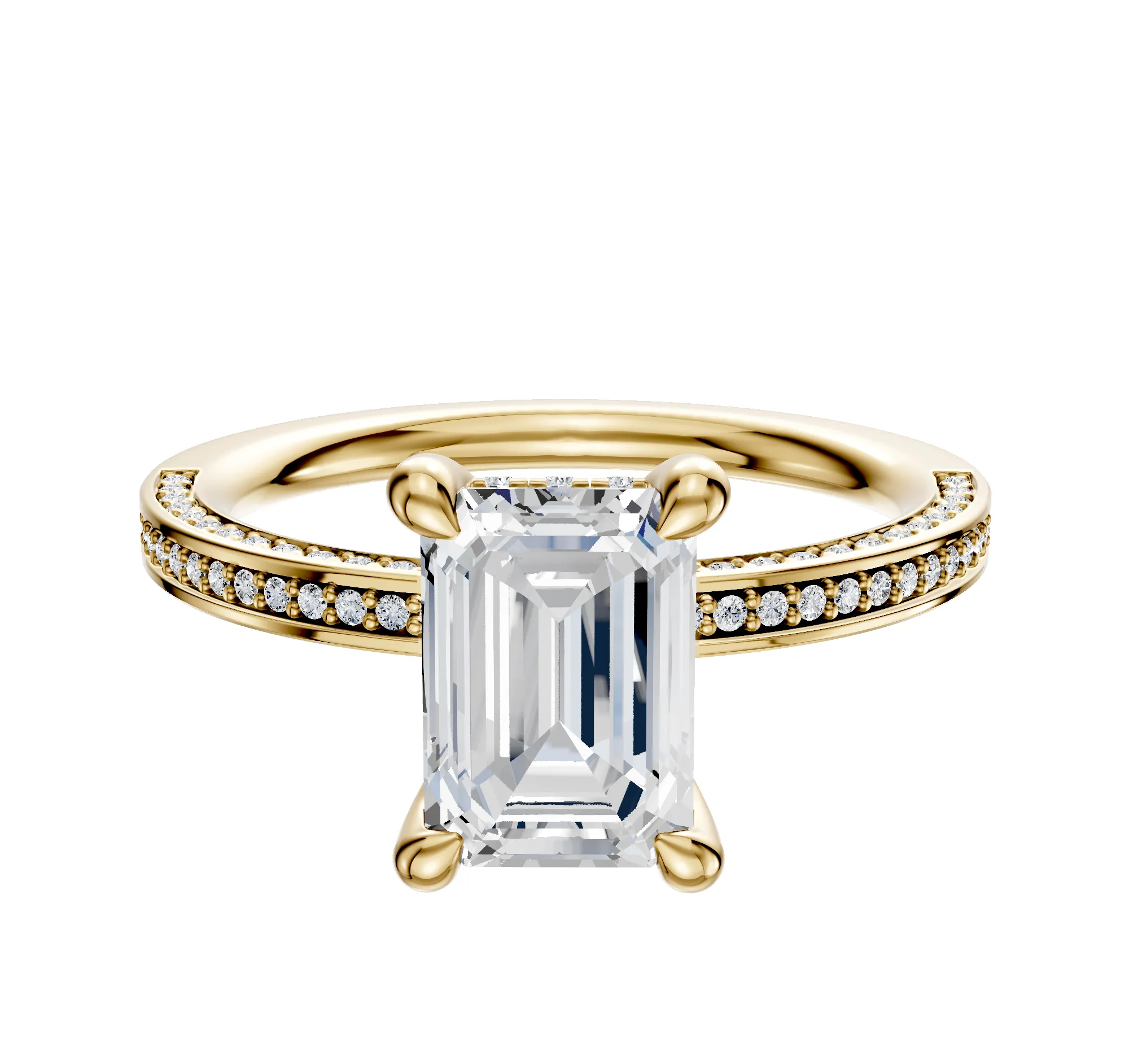 14K Yellow Gold 4 Prong Hidden Halo Classic Flat 3-Row-Pave 2.0mm Engagement Ring sold by Promise By Effy