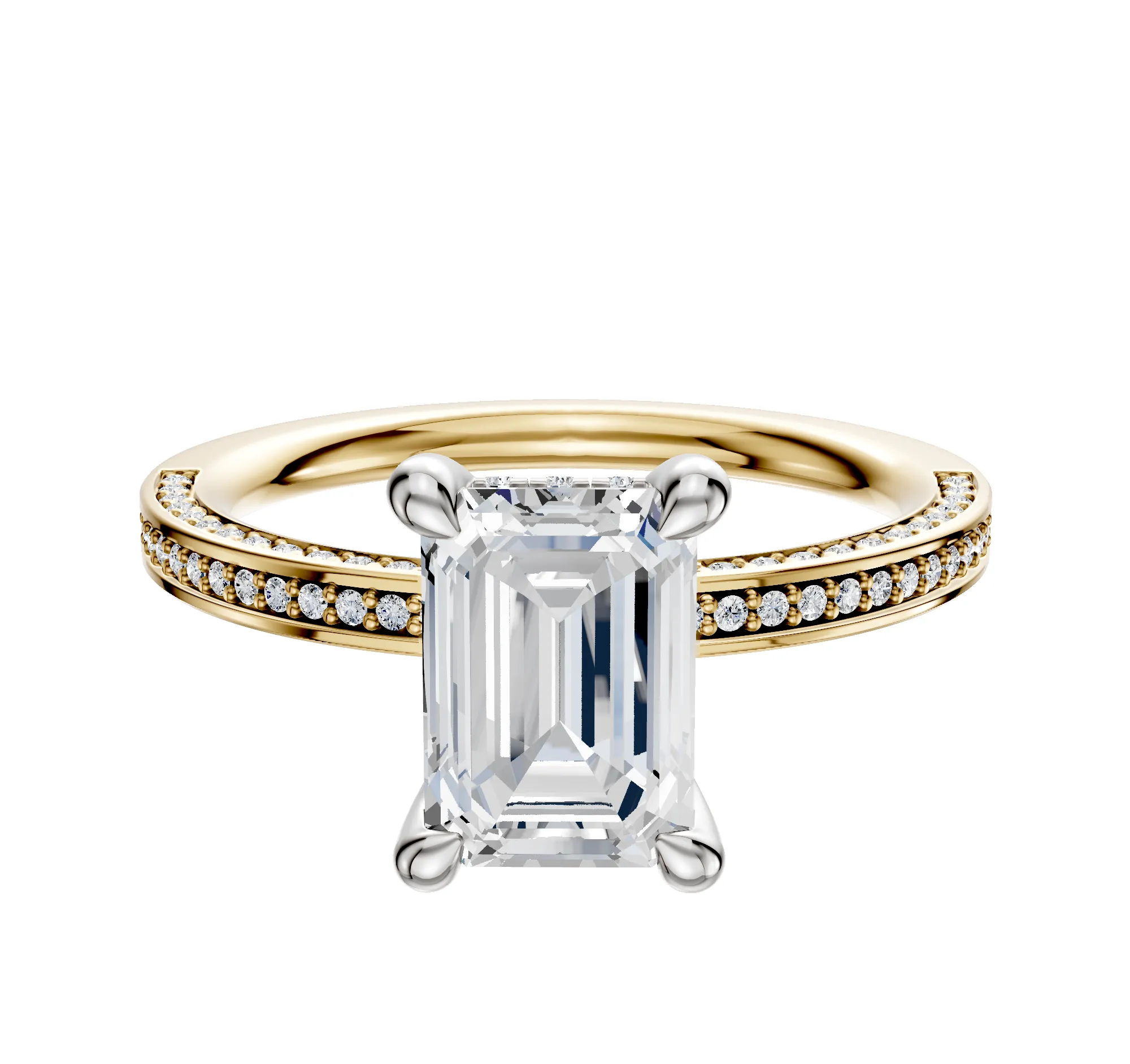 18K Two Tone 4 Prong Hidden Halo Classic Flat 3-Row-Pave 2.0mm Engagement Ring sold by Promise By Effy