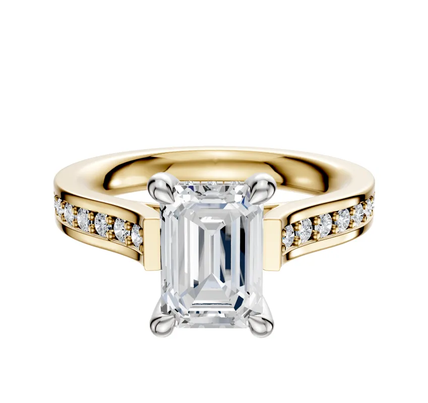 14K Two Tone 4 Prong Hidden Halo Cathedral Flat 1-Row-Pave 2.5mm Engagement Ring sold by Promise By Effy