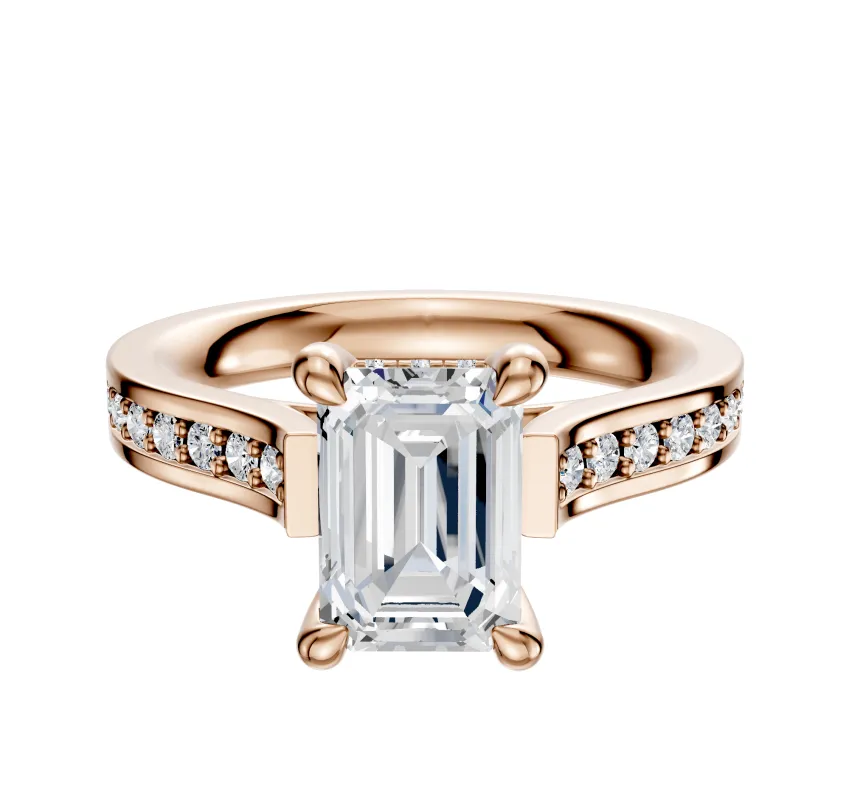 14K Rose Gold 4 Prong Hidden Halo Cathedral Flat 1-Row-Pave 2.5mm Engagement Ring sold by Promise By Effy