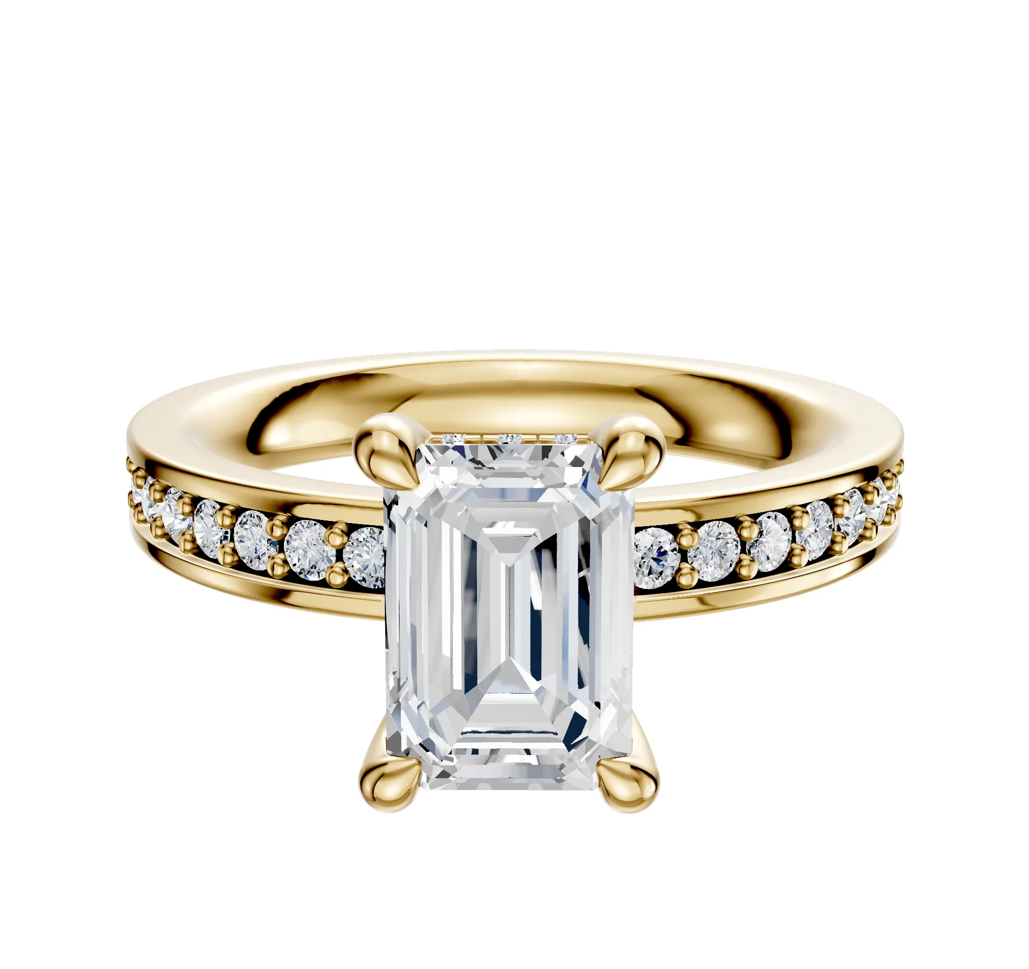 14K Yellow Gold 4 Prong Hidden Halo Classic Flat 1-Row-Pave 2.5mm Engagement Ring sold by Promise By Effy