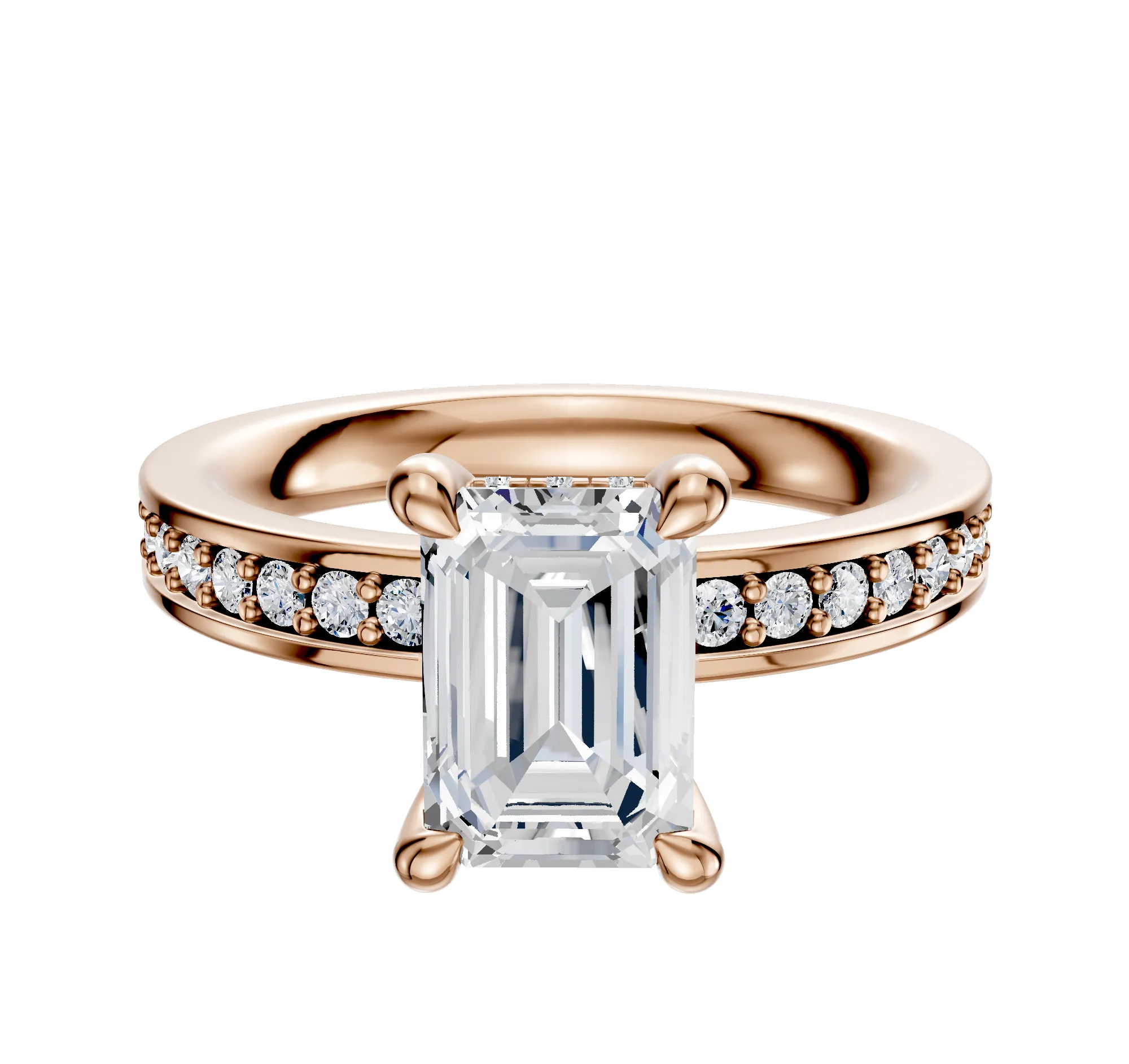 14K Rose Gold 4 Prong Hidden Halo Classic Flat 1-Row-Pave 2.5mm Engagement Ring sold by Promise By Effy